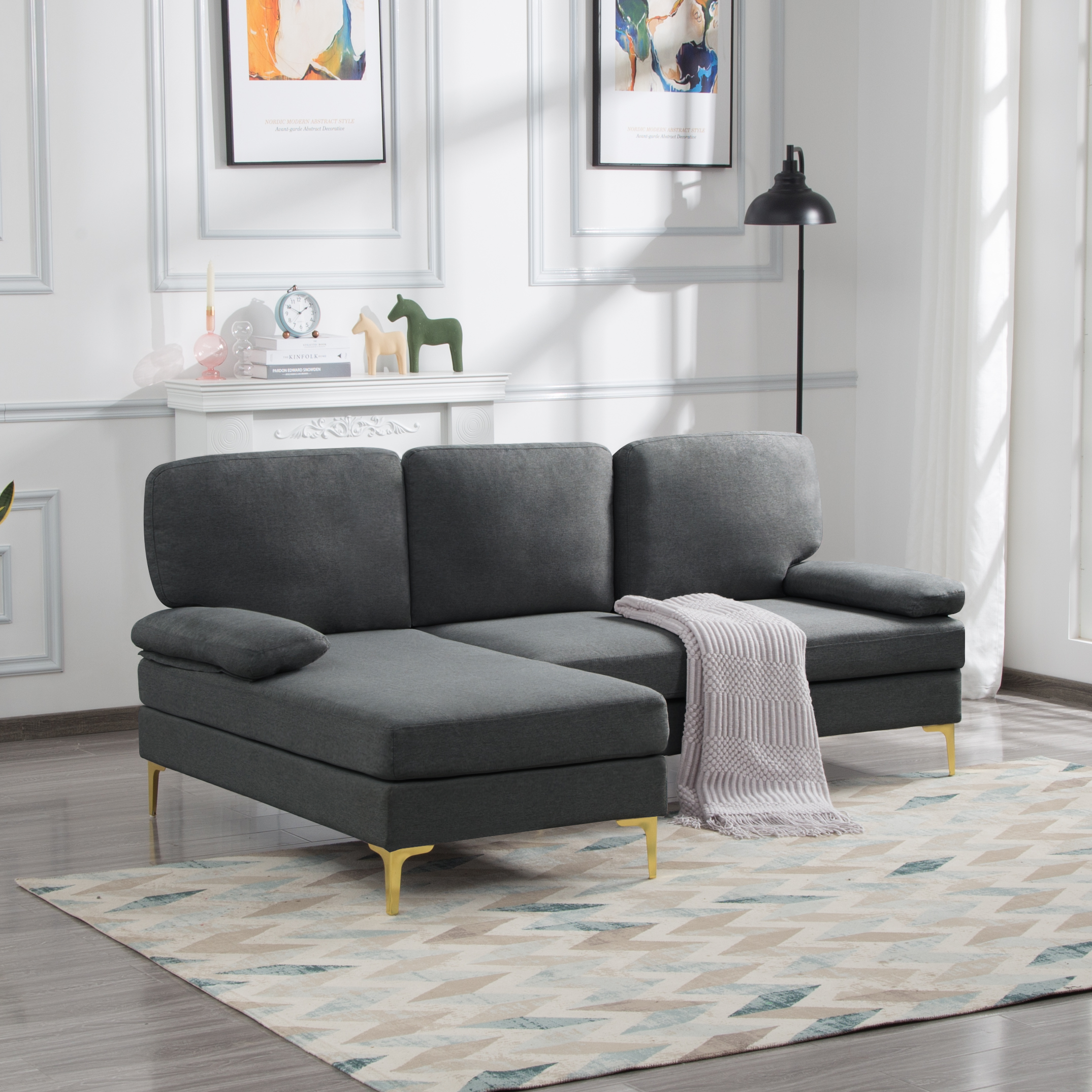 HestiNysus 79.5”Left hand facing Sofa & Chaise,Dark Gray