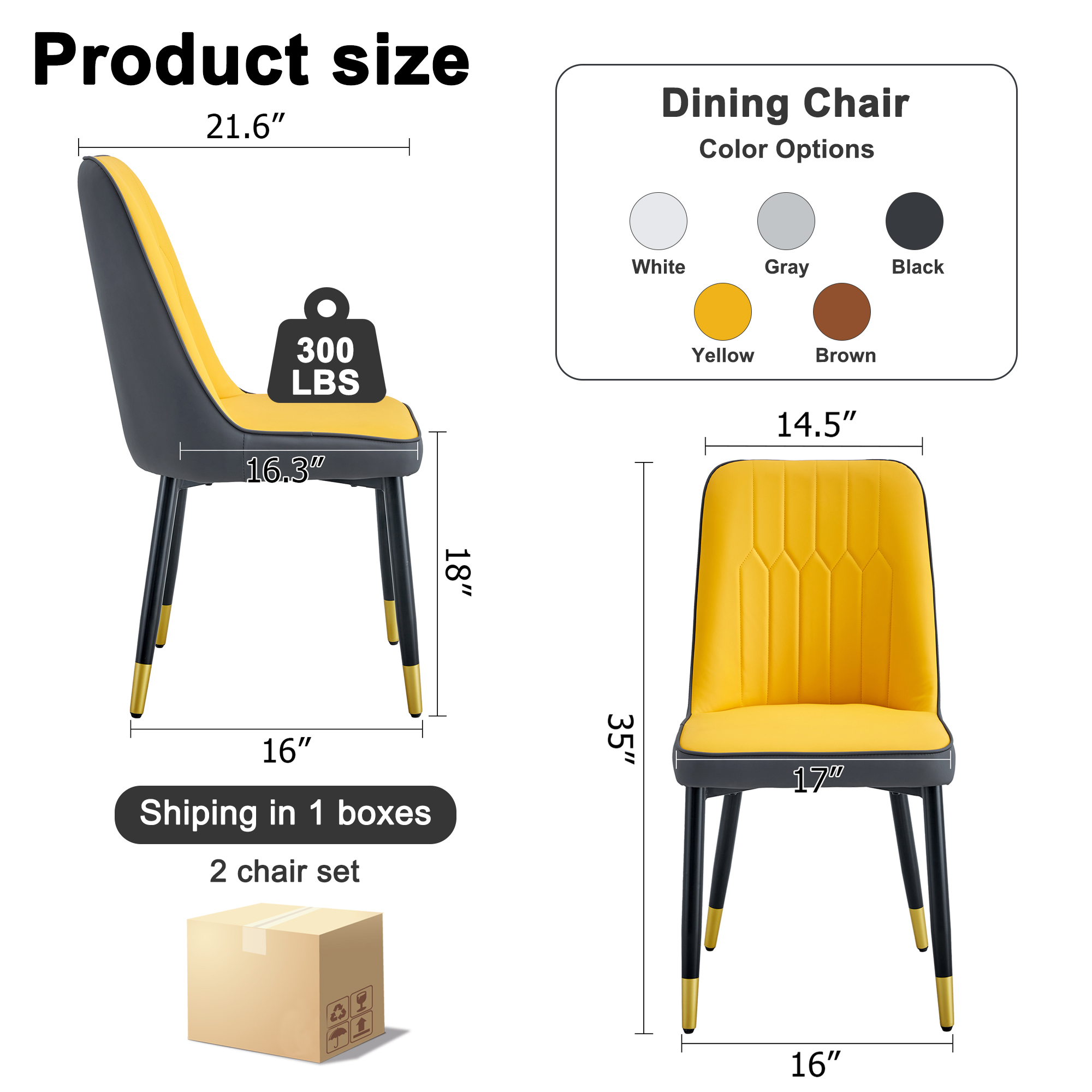 JUFU Modern Dining Chairs, Set of 2, Upholstered Kitchen Chairs Mid Century Armless Faux Leather Chairs