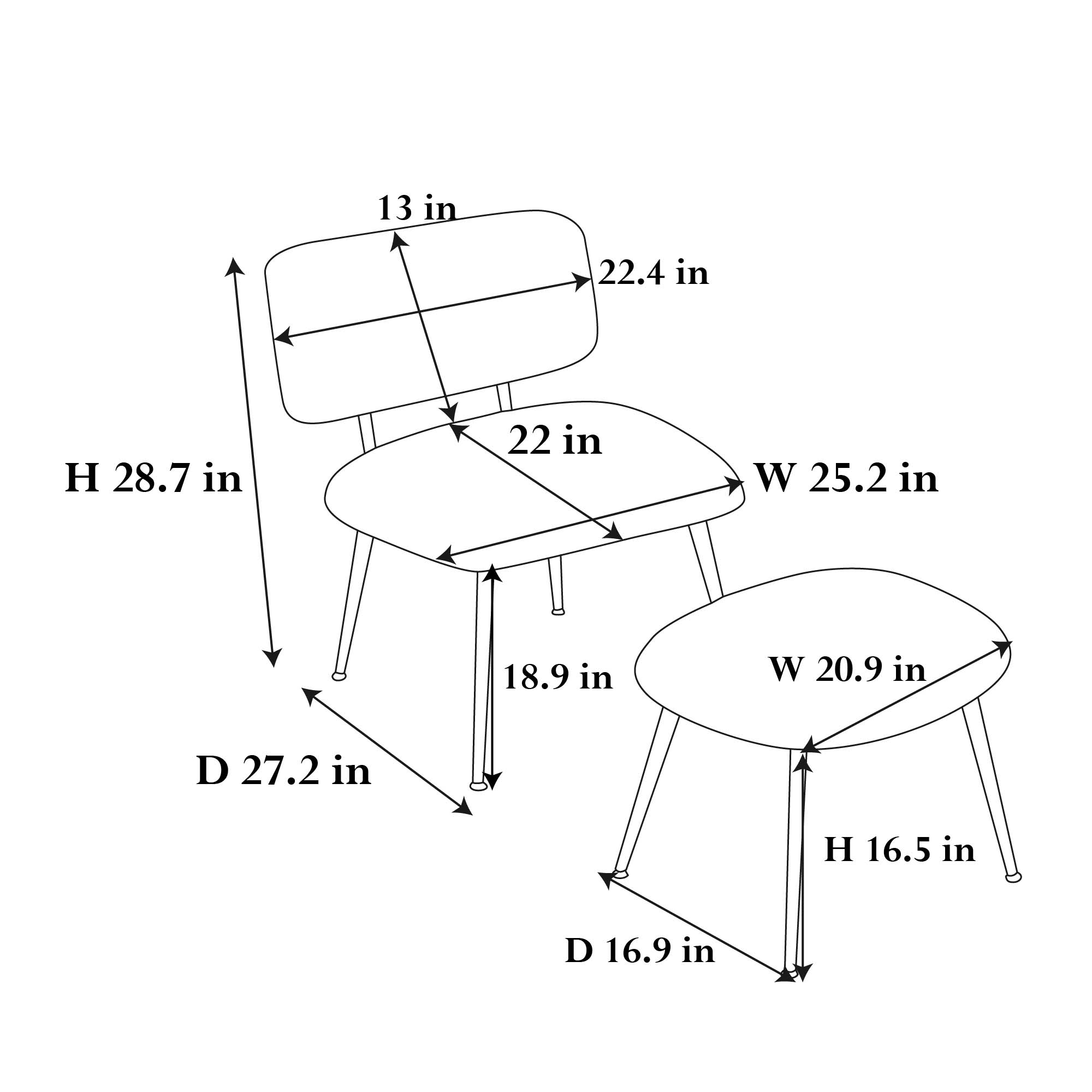 25.2'' Wide Faux Fur Plush Accent Chair With Ottoman, Living Room Chair With Footrest, Fluffy Upholstered Armless Chair And Stool, Comfy Mid Century Modern Chair for Living Room, Bedroom (Ivory)