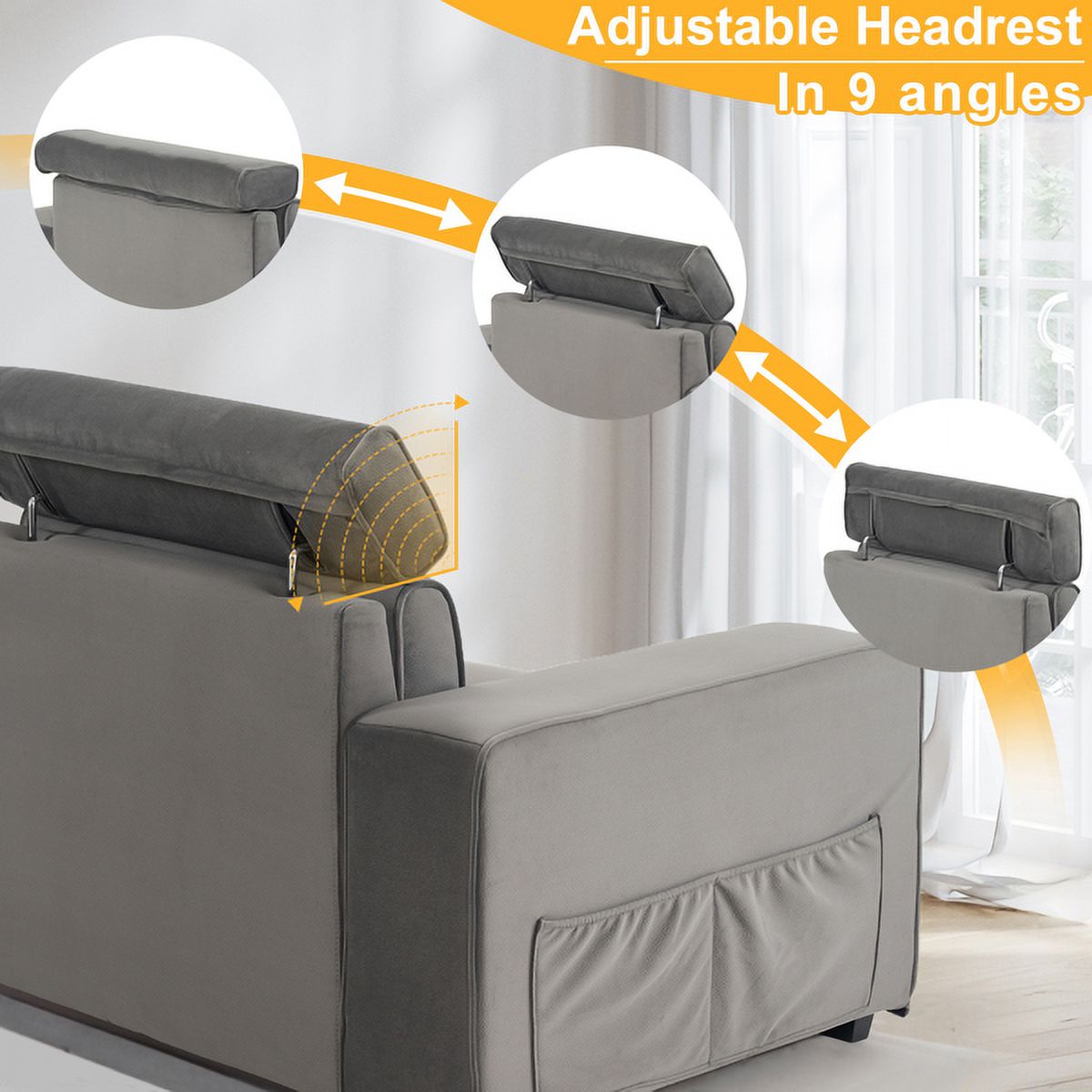 Bornmio 221*96*83cm Velvet 26cm Fully Removable Armrests Two-Seater With Side Pockets Backrest Pull Points Indoor Double Sofa Dark Gray