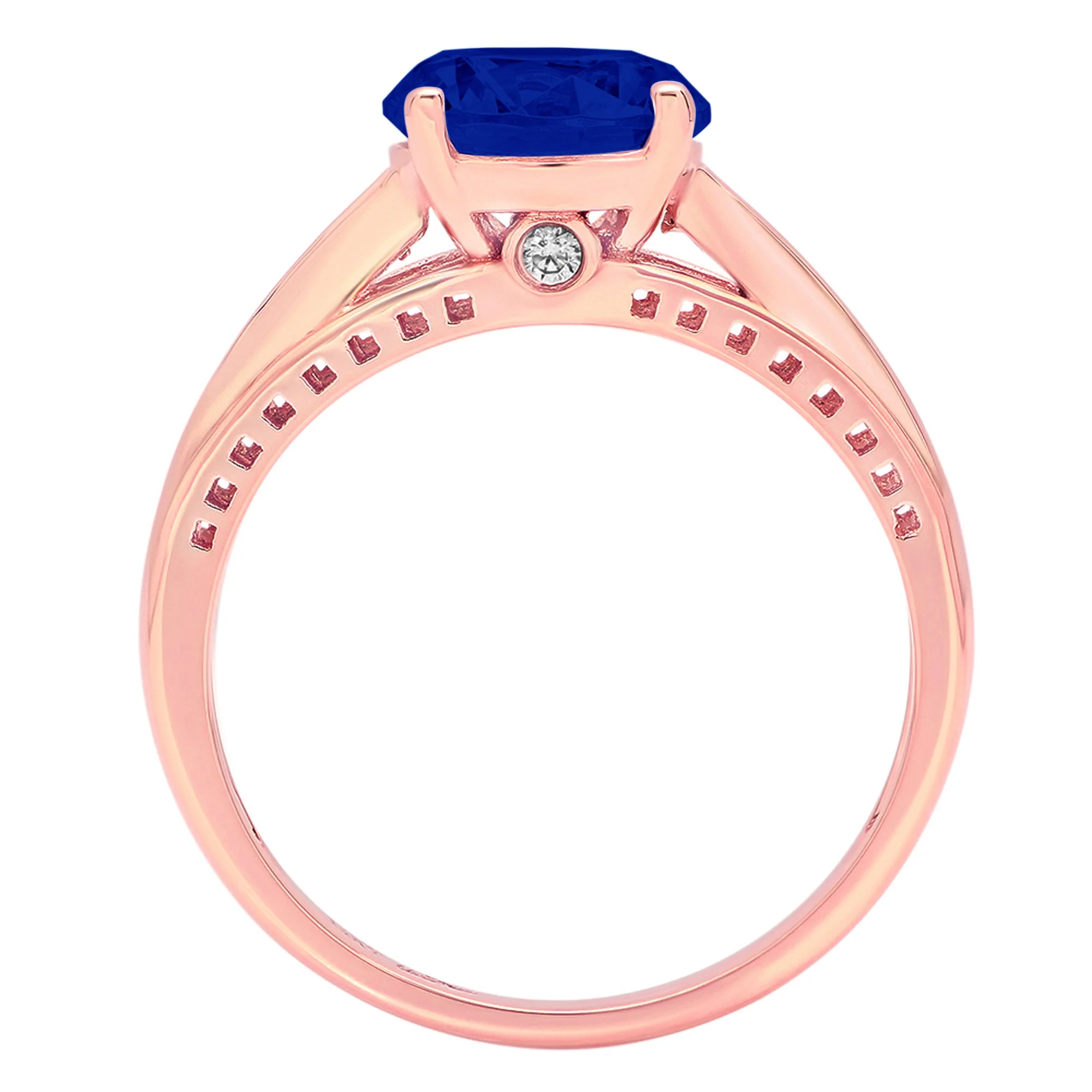 2.21ct round cut simulated blue sapphire 14k rose gold anniversary engagement ring size 10.5