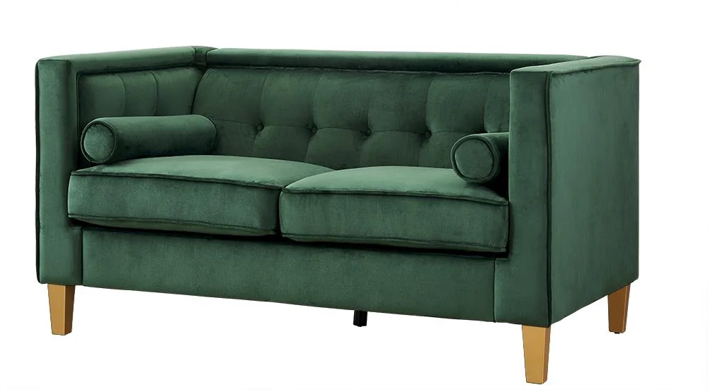 Naomi Home Audrey Loveseat for Living Room, Mid Century Chair Arms, Tufted Cushions, Solid Wood Legs Reading Chairs for Bedroom Comfy – Green