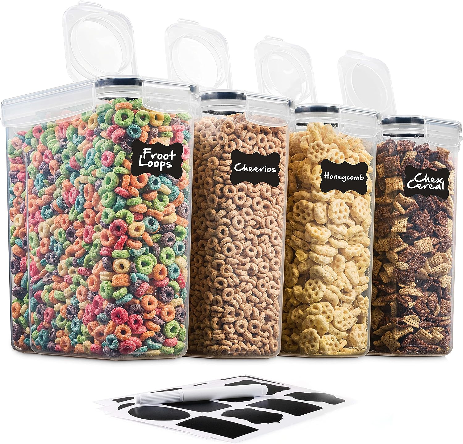 Set of 4 Large Cereal & Dry Food Storage Containers BPA-Free Plastic Container (4l, 16.9 cup, 135.5 ounce)