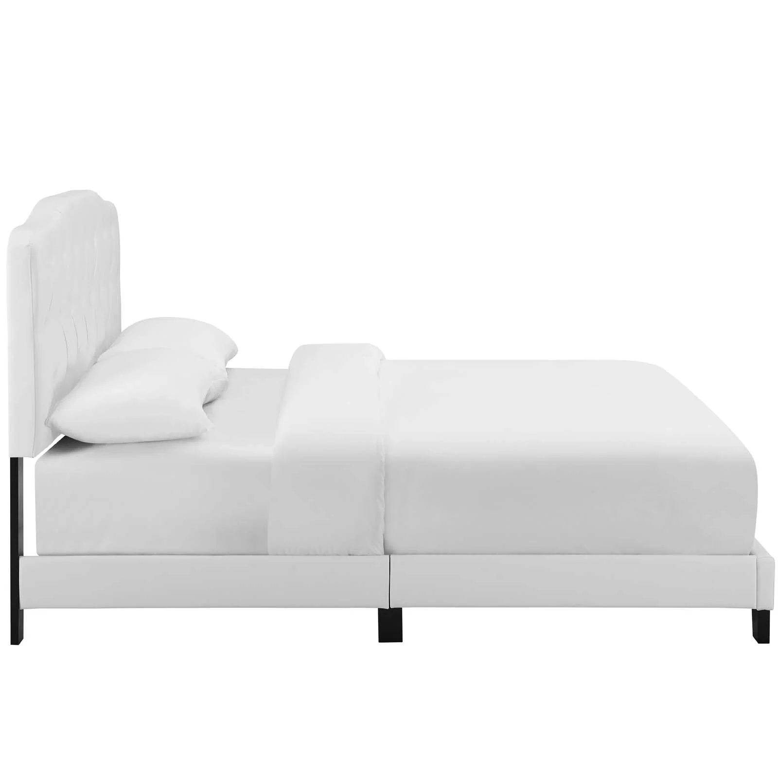 Modern Contemporary Urban Bedroom Full Size Bed Frame, Faux Vinyl Leather, White, Box Spring Required