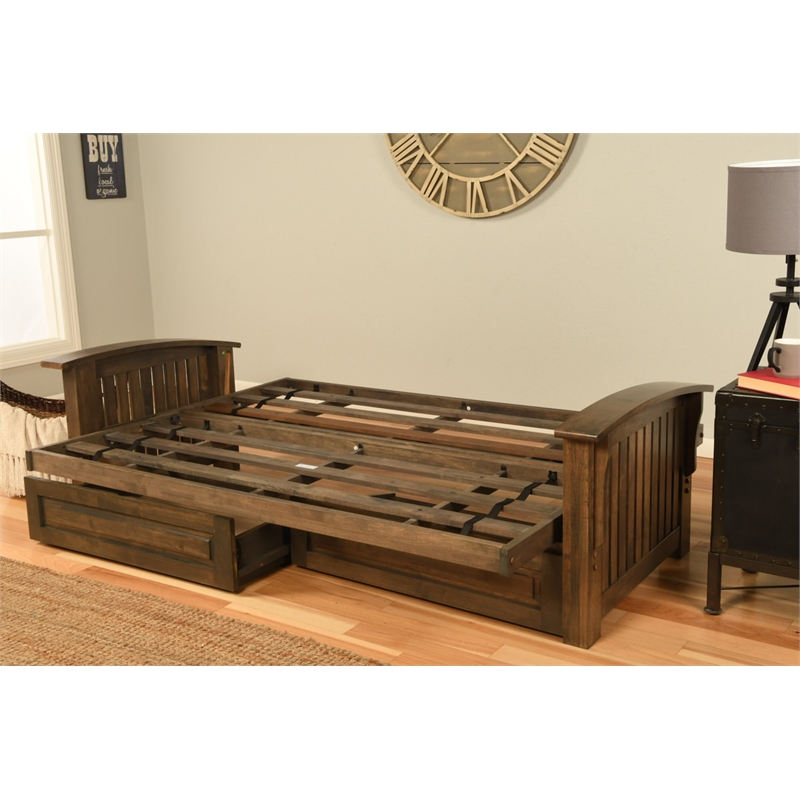 Kodiak Furniture Washington Futon in Walnut with Drawers and Linen Gray Mattress