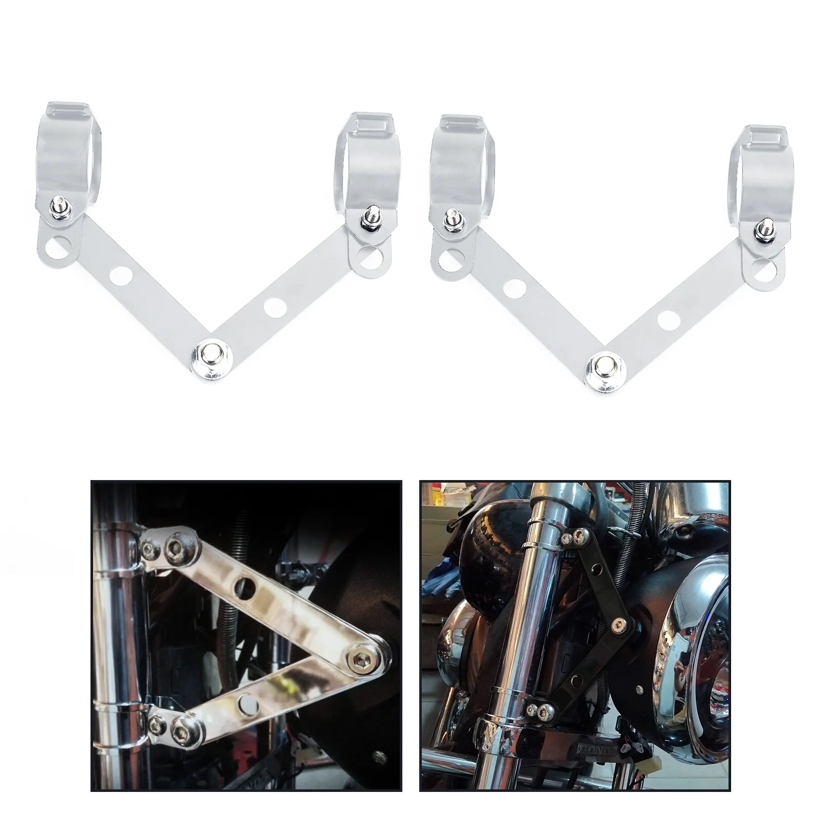 Motor Genic 28mm-41mm Fork Chrome Headlight Mount Bracket Motorcycle Headlamp Holder Adapter