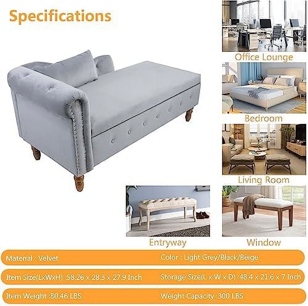 xrboomlife Pink Velvet Bedroom  Bench End of Bed Rolled Arm Couch Indoor Chaise Lounge Chair with  for Office Bedroom Living Room Button Tufted Entryway Window Seating Bench (Pink)