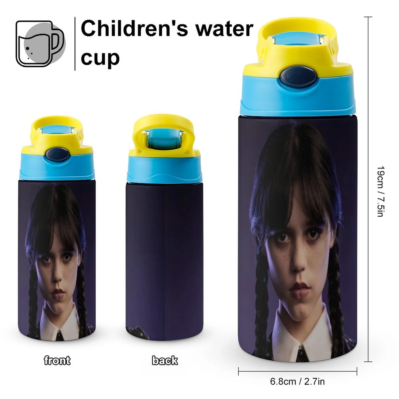 Wednesday Children's Water Bottle Vacuum Insulated Stainless Steel Cup With Straw Toddler Thermoses