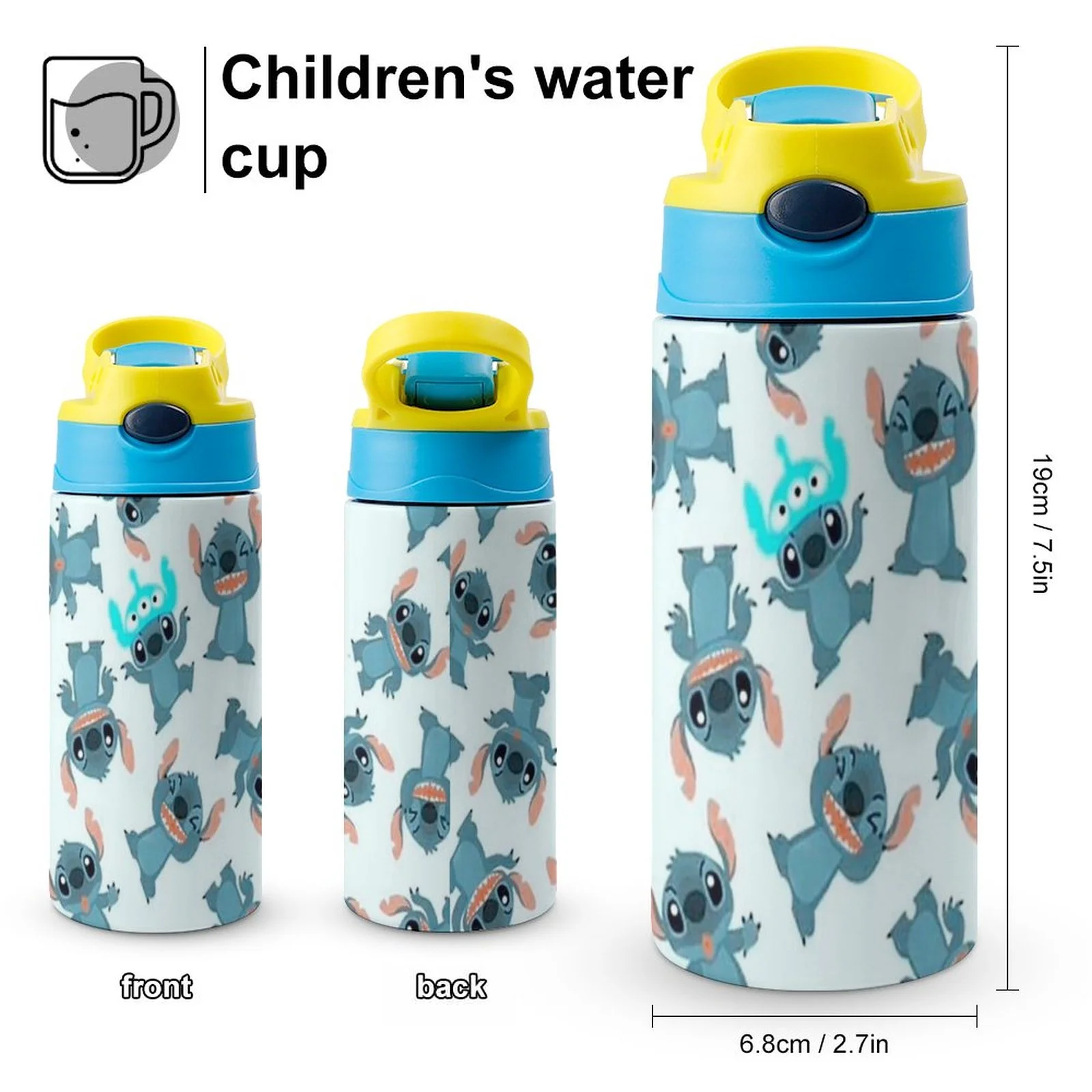 Stitch Children's Water Bottle Vacuum Insulated Stainless Steel Cup With Straw Toddler Thermoses