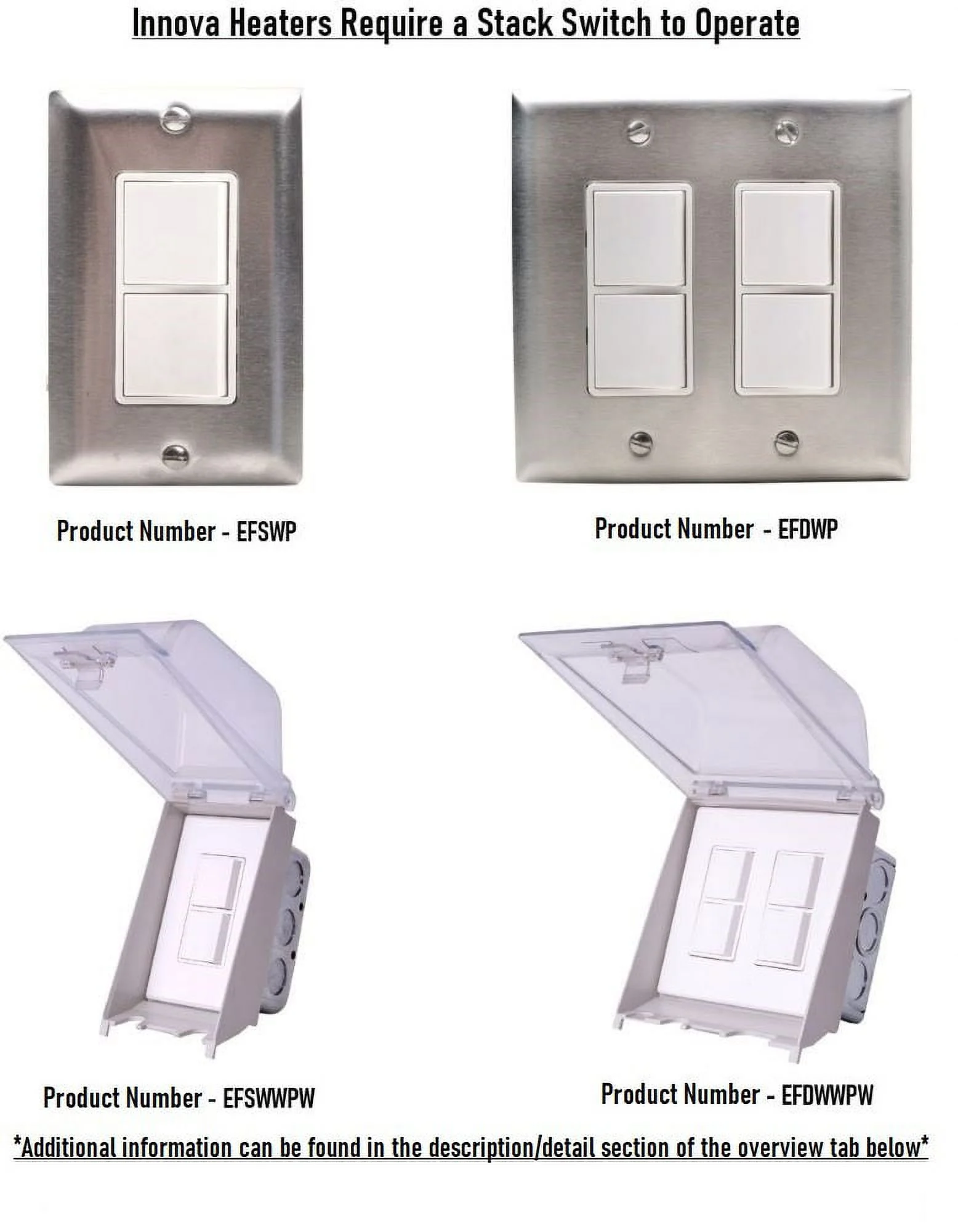 Innova-6000 Watt Electric Infrared Dual Element Heater-240 Voltage-Stainless Steel Finish-No Fascia Decorative Fascia-Outdoor Wall Mount Electric