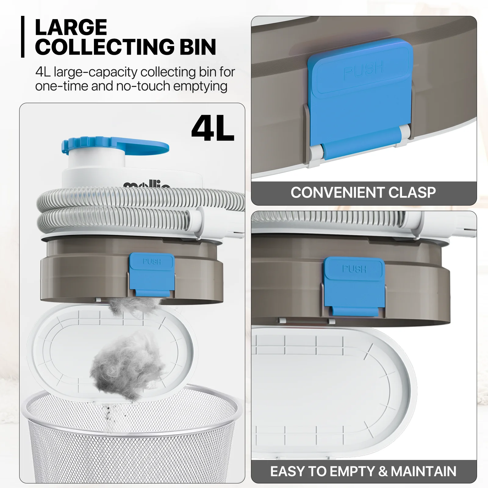 mollie Dog Cat Grooming Kit & Vacuum Suction & Blower 3-in-1, Professional Pet Grooming Vacuum Set with 6 Grooming Tools, Electric Trimmer with Guide Combs, Christmas Gift, Blue