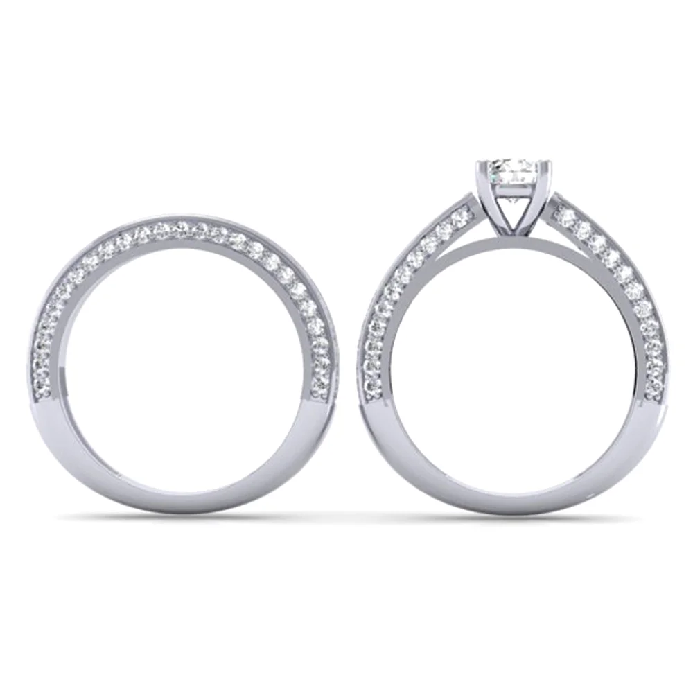 Dazzlingrock Collection 3.00 Carat (ctw) 14k Princess & Round Diamond Ladies Bridal Engagement Ring Set With Matching Band 3 CT, White Gold, Size 8