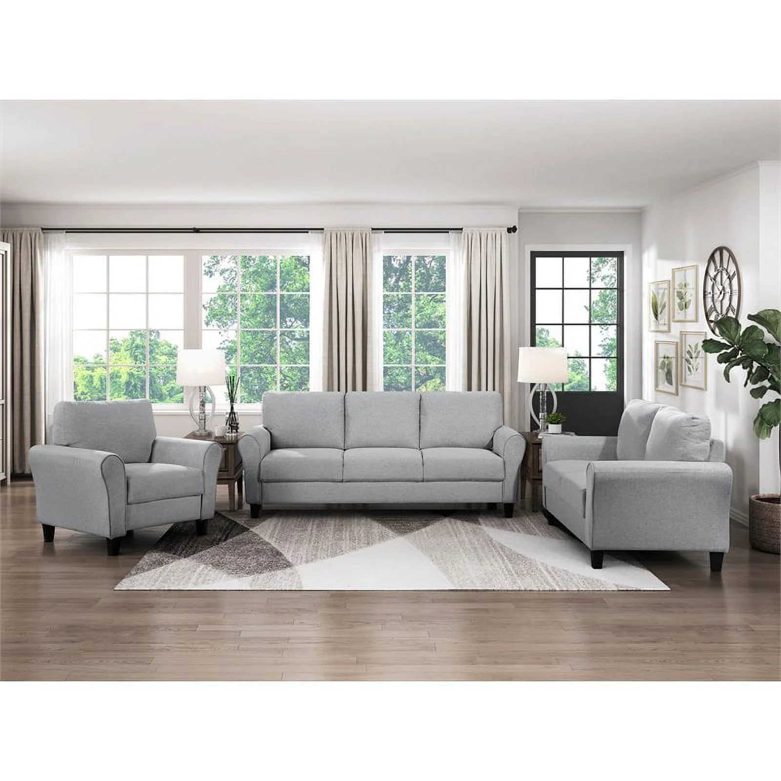 Lexicon Transitional Solid Wood and Polyester Love Seat in Dark Gray/Black