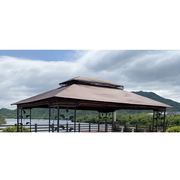 Fithood 13x10 Ft Patio Double Roof Gazebo Replacement Canopy Top Fabric,Brown
