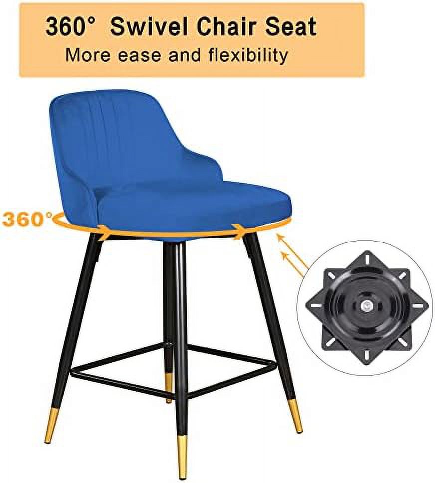 xrboomlife Swivel Counter Height Stools Set of 2 - Swivel  Stools Barstools Velvet Counter Stools for Kitchen Island - Mid Century Modern High Dining Chairs with Back - Gray