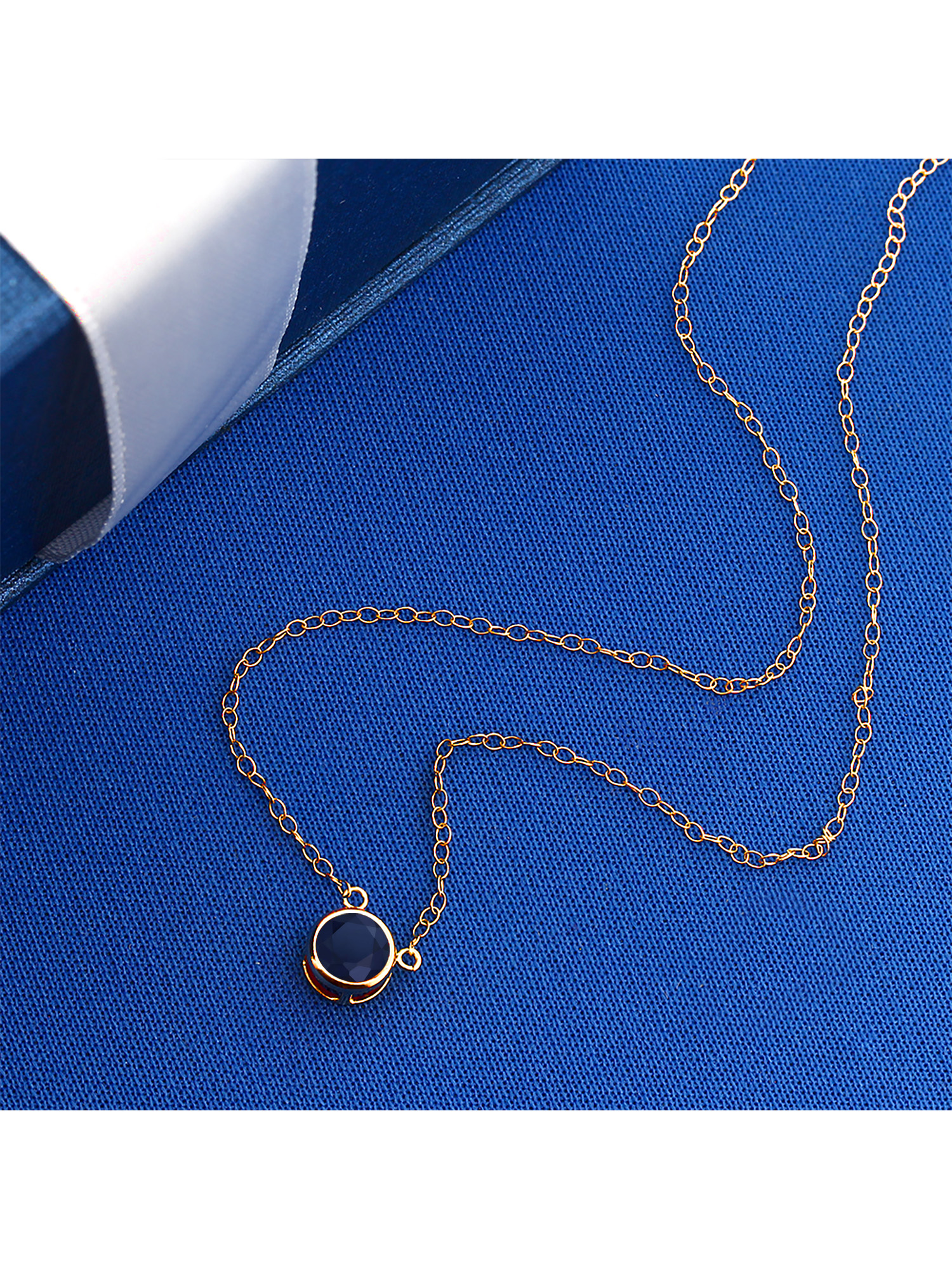 Gem Stone King 0.60 Ct Round Blue Sapphire 14K Yellow Gold Pendant With Chain