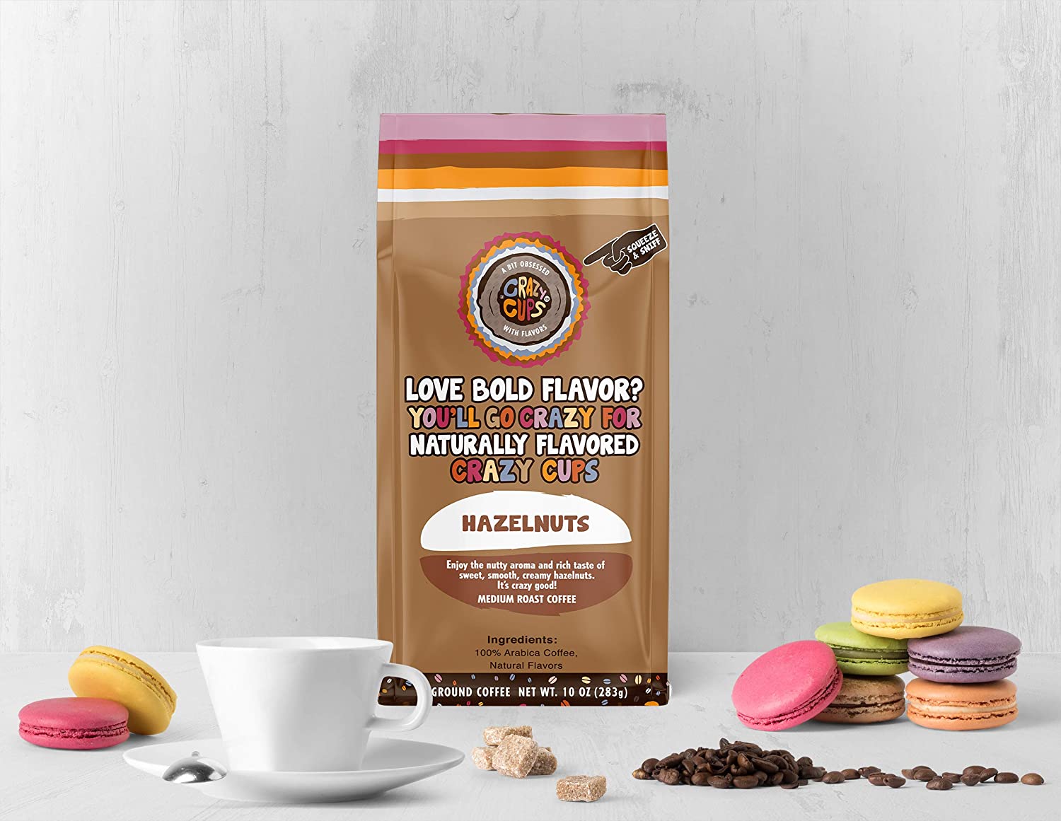 Crazy Cups Hazelnut Ground Coffee, Medium Roast, 3, 10 Ounce bag, For Brewing Flavored Hot or Iced Coffee