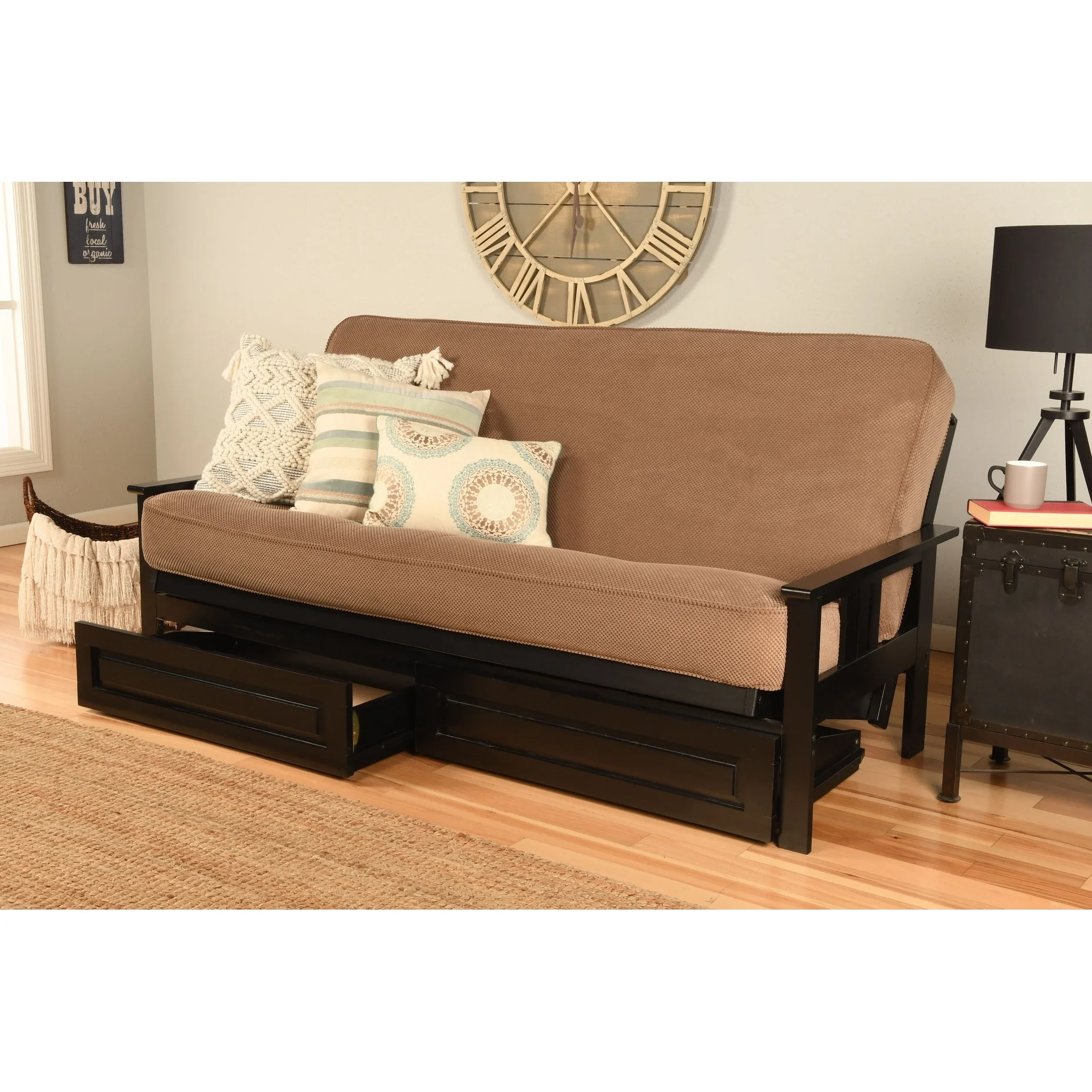 Somette  Monterey Sofa in Black Finish with Storage and Removable Mattress Cover Marmont Mocha