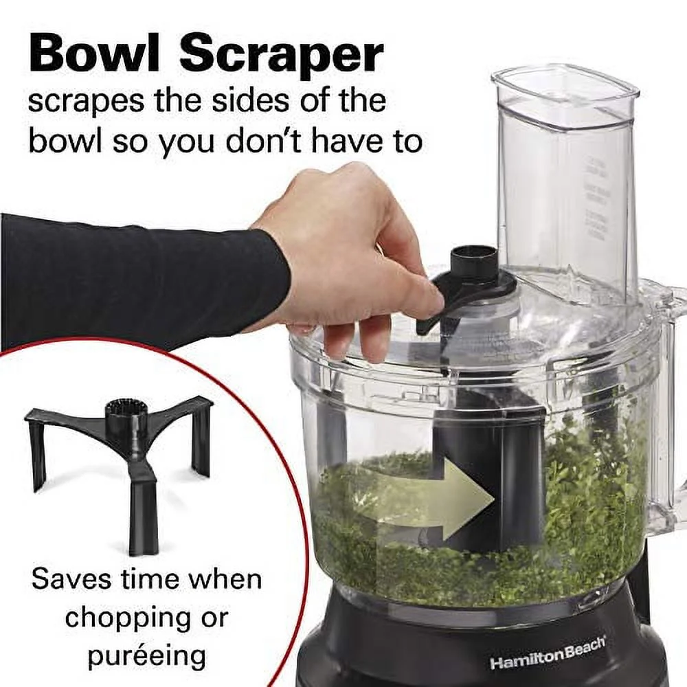 Hamilton Beach Food Processor & Vegetable Chopper for Slicing, Shredding, Mincing, and Puree, 10 Cups + Easy Clean Bowl Scraper, Stainless Steel (70730)