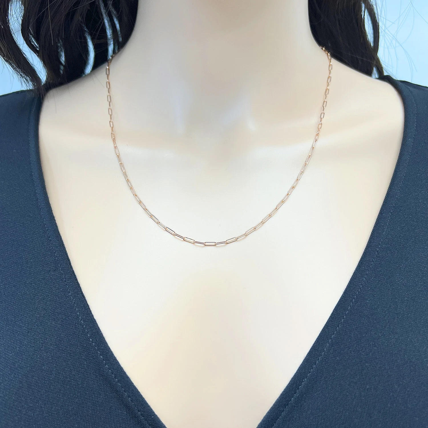 14K Rose Gold 2.1mm Paperclip Chain Necklace 16