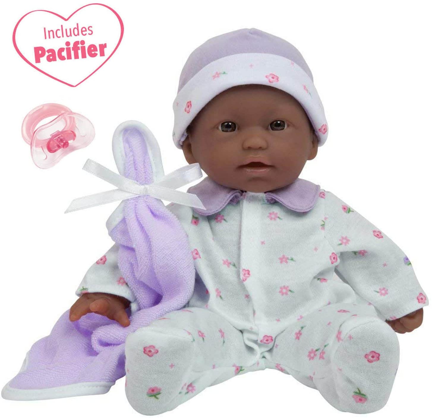 La Baby Boutique African American 11 inch Small Soft Body Baby Doll dressed in Purple for Children 12 Months and older