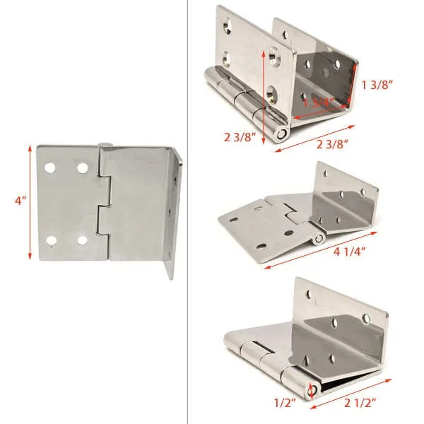 Malibu Boat Offset Hatch Hinge 5645017 | 4 1/4 x 4 x 2 Inch Stainless