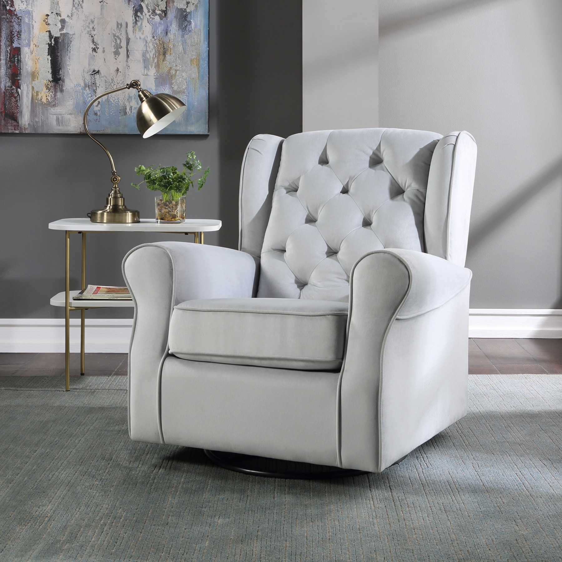ACME Zeger Swivel Chair with Glider in Gray Fabric