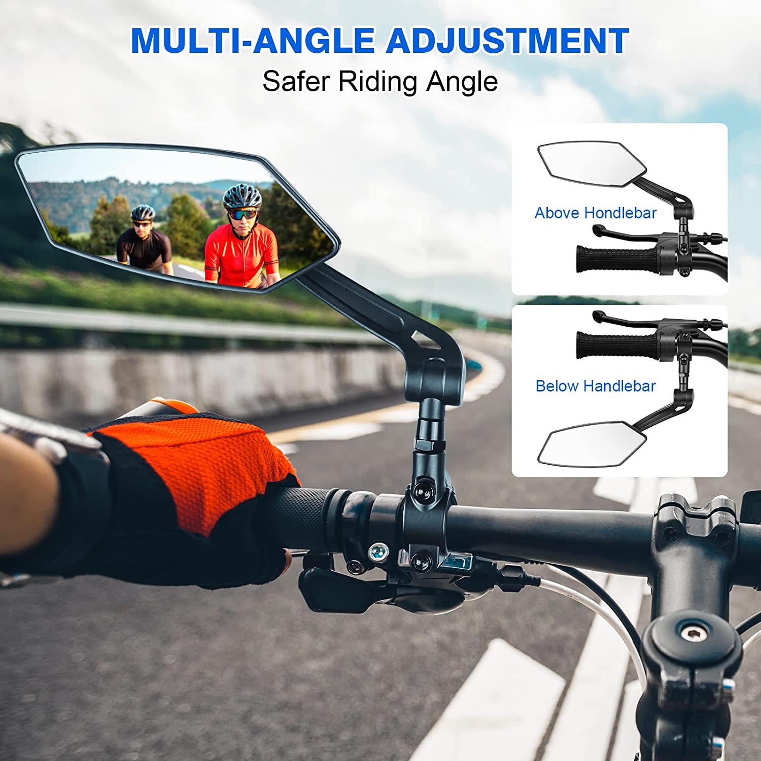 ydfagak Bike Mirror New Handlebar Bike Mirrors Rotatable Vehicle Rearview Mirror, Bicycle Mirror HD Automotive Grade Glass Lens, Large Surface E-bike Mirror, Cycling Mirror (Left)