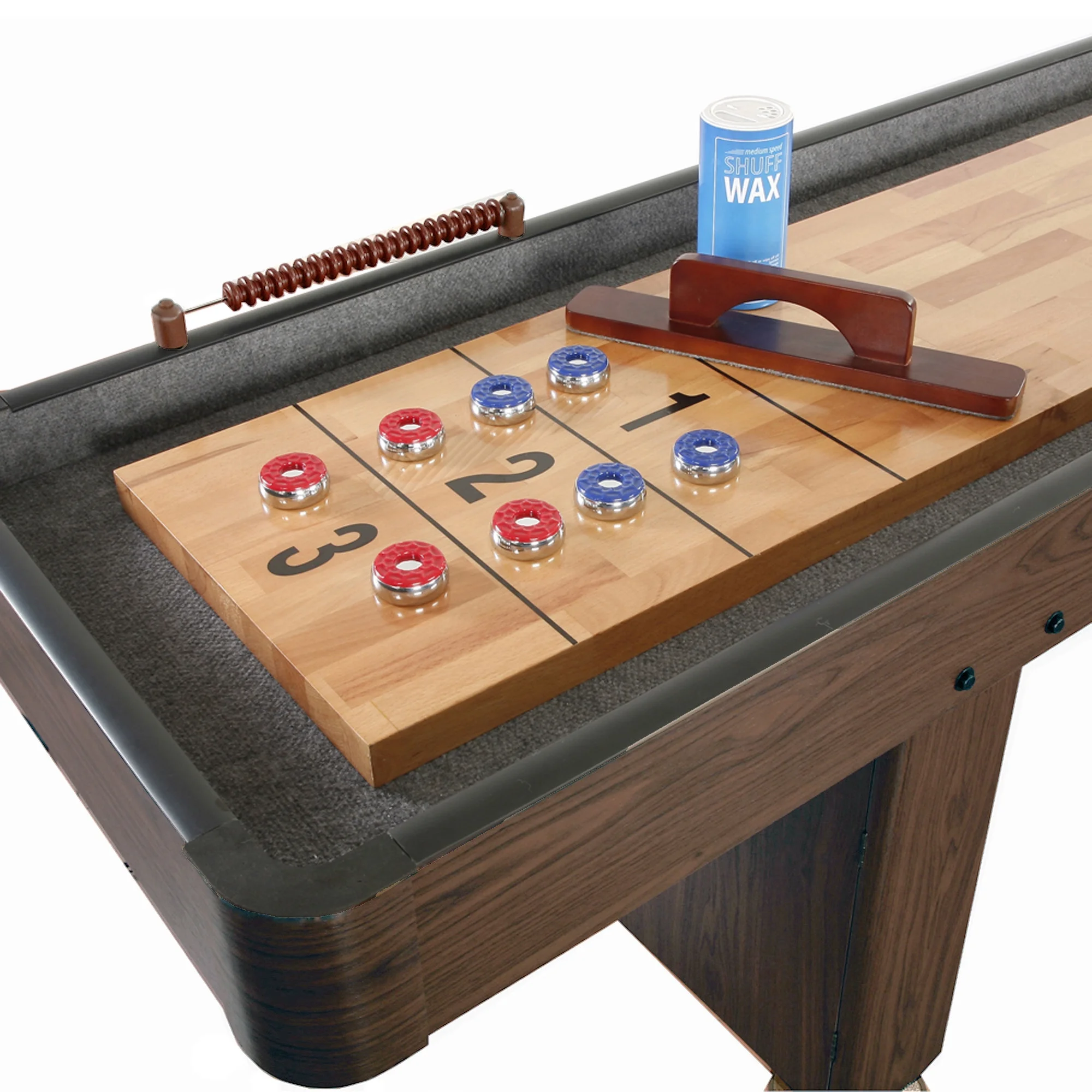 Hathaway Challenger Shuffleboard Table with Walnut Finish, Hardwood Playfield, Storage Cabinets