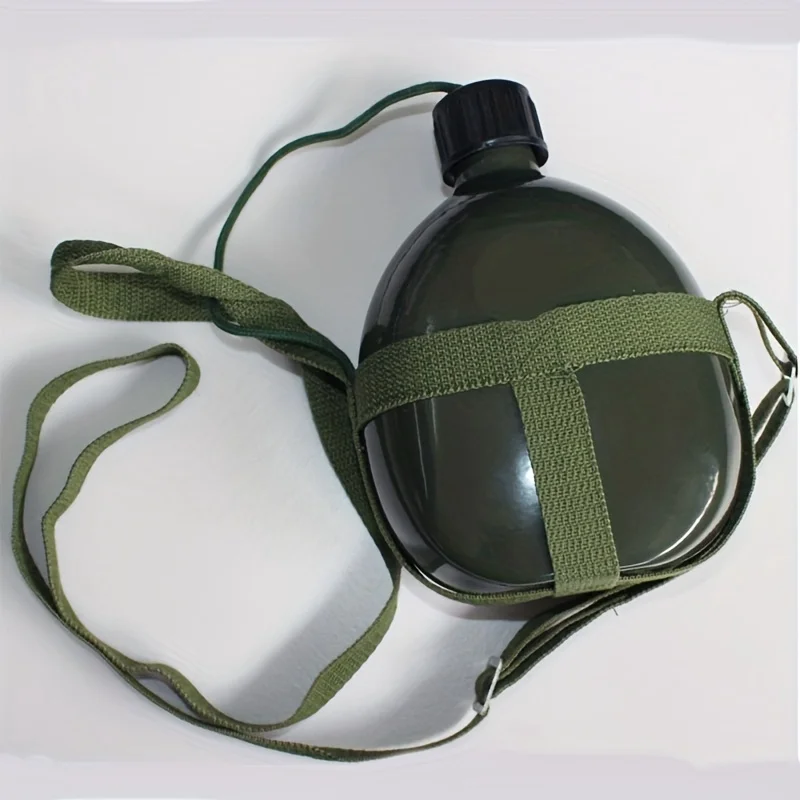 1L Military Green Aluminum Water Bottle For Cycling Mountaineering Hiking Travel, Portable Hand-held Water Kettle With Strap And Lid For Military Training, Outdoor Summer Winter Camp