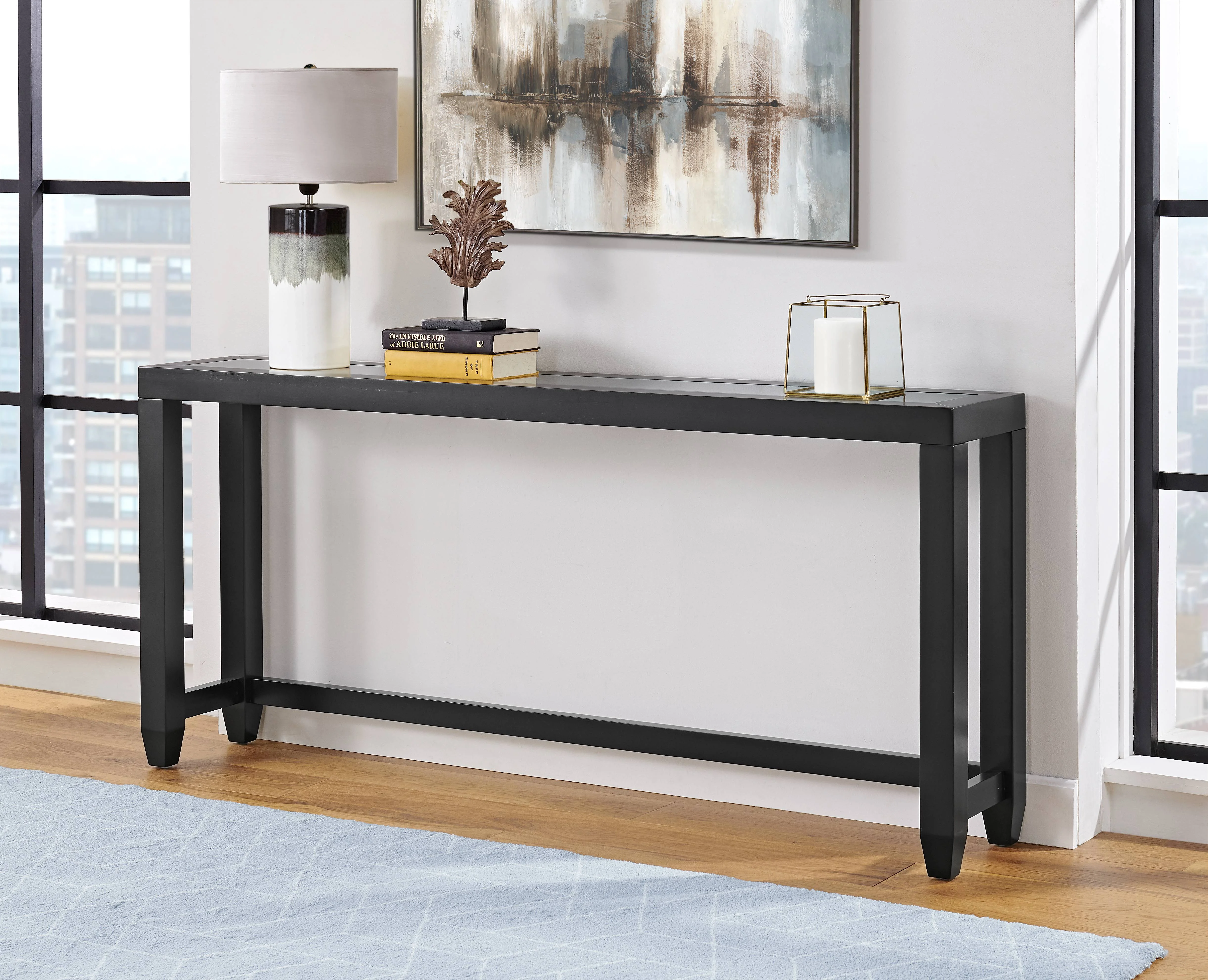 Cordero Contemporary Glass Top Sofa Console Table, Black