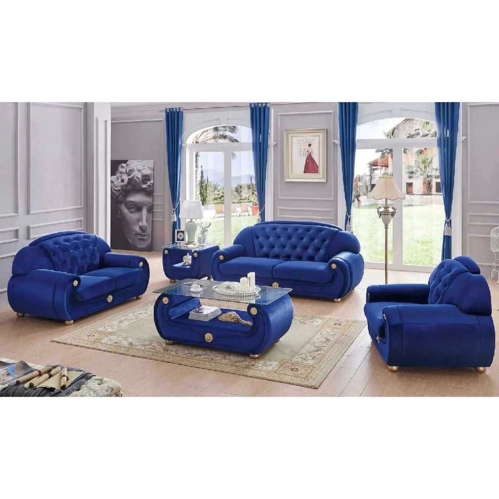 Giza Fabric 2-Piece Living Room Set, Dark Blue