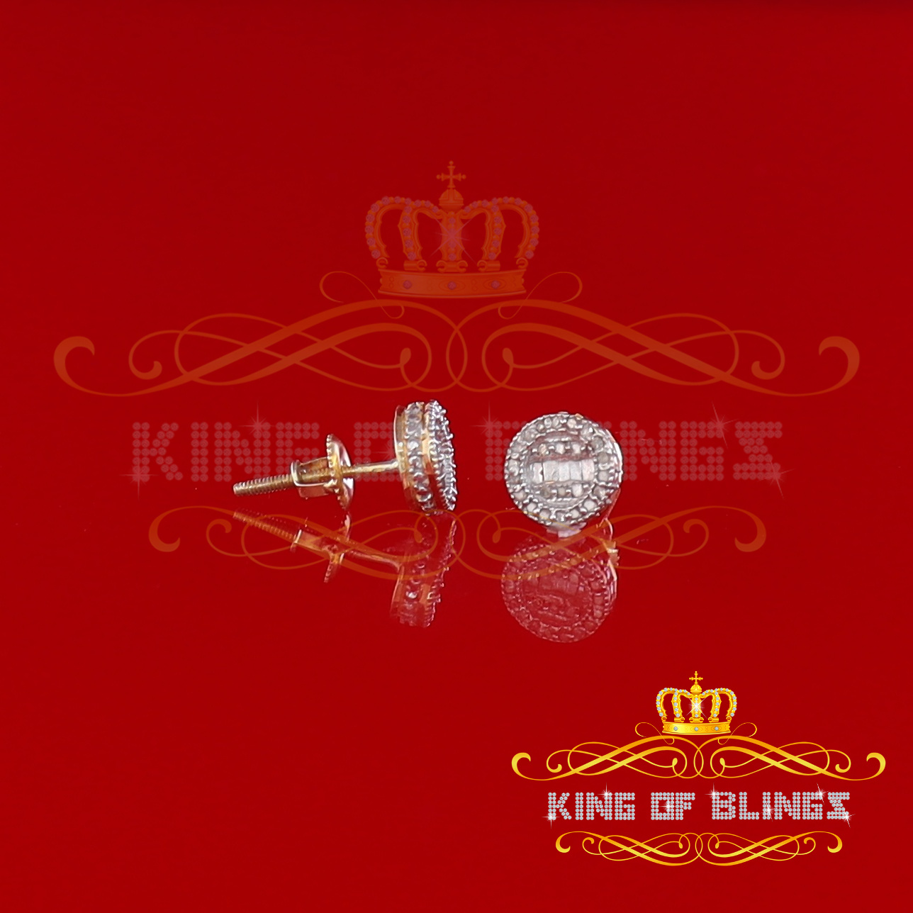 King of Bling's Aretes Para Hombre 925 Yellow Silver 0.20ct Diamond Men's Style Round Earrings