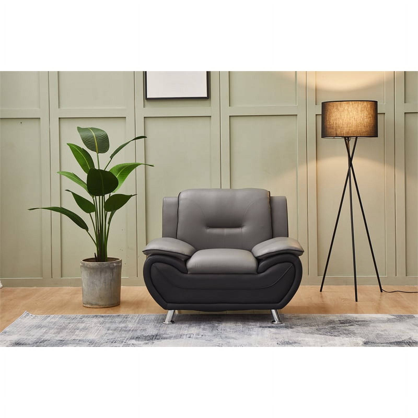 Pemberly Row Modern Upholstered Faux Leather Chair in Black / Gray