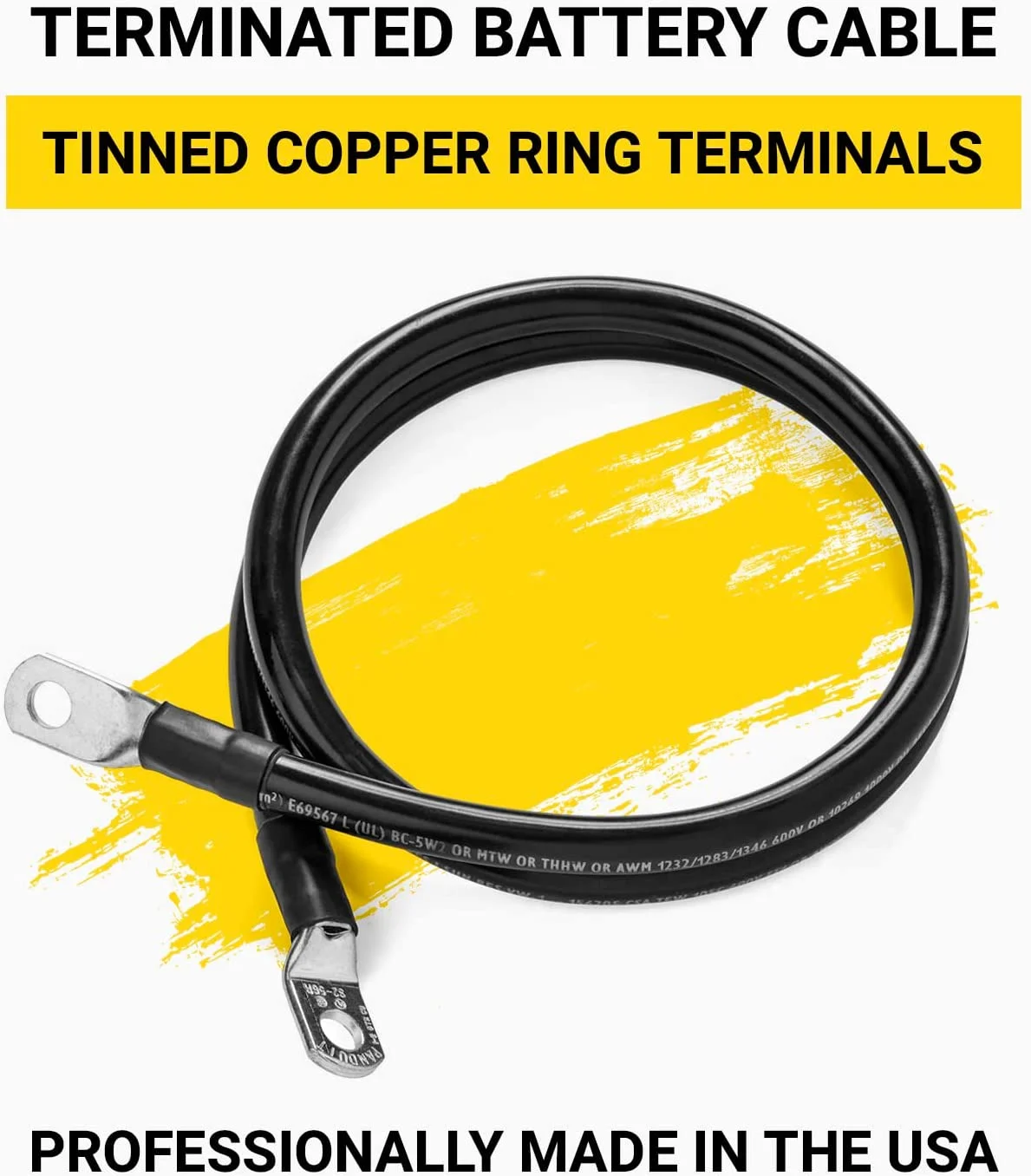 Black 10 Foot 2/0 AWG Battery Cable by Spartan Power Negative Only (10 FT 3/8