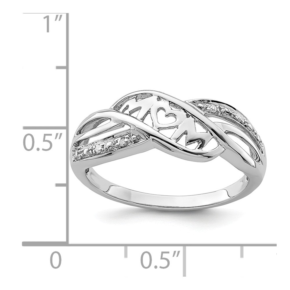 925 Sterling Silver Polished Rhodium Plated Diamond Love Heart Mom Ring Size 6 Measures 2mm Wide Jewelry Gifts for Women