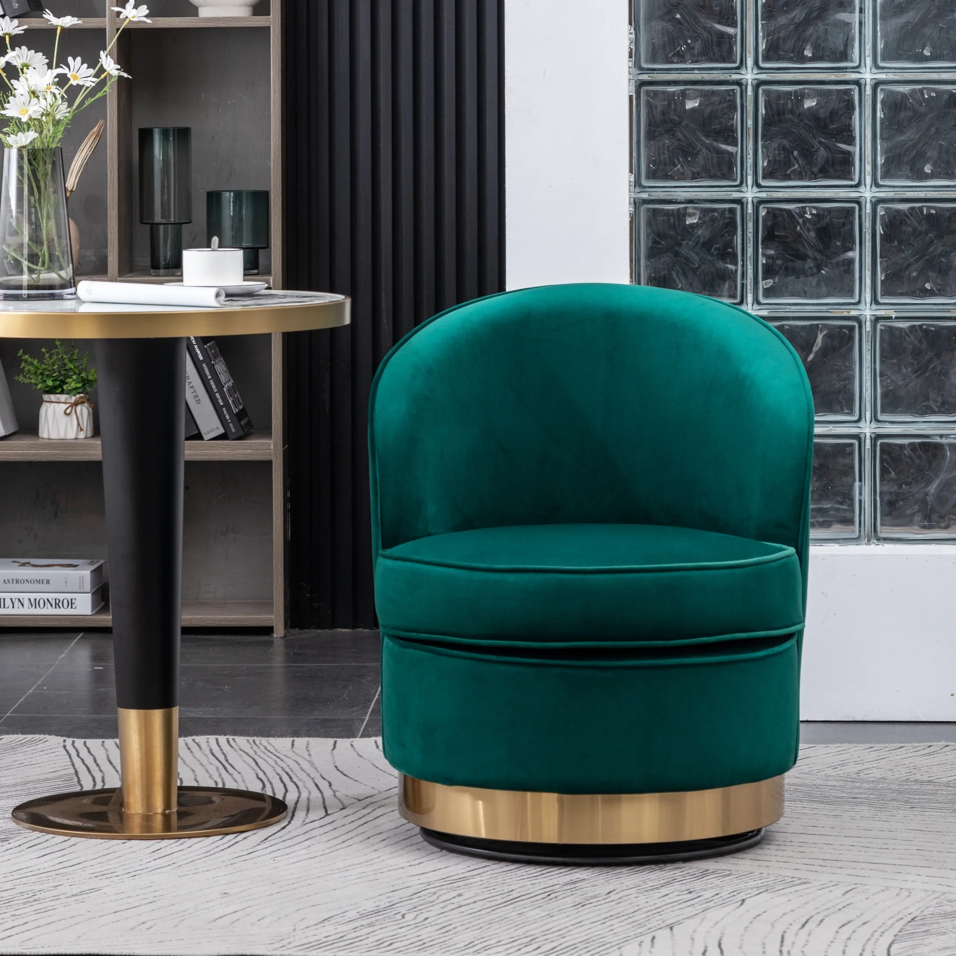 Wania Contemporary Velvet Swivel Chair in Green