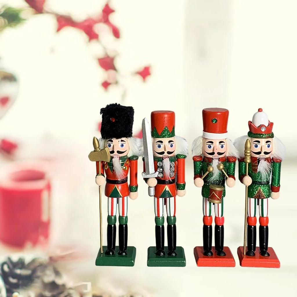 4 Pieces 7inch Wood Nutcracker Traditional Puppet Doll Standing Nutcracker Soldier Model for Festive Party Decorative Ornament
