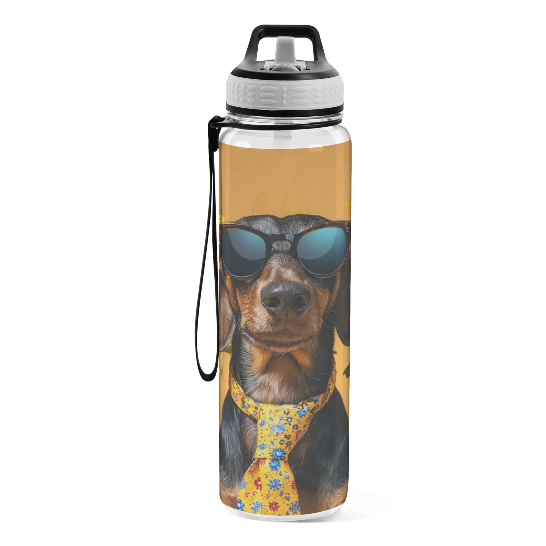 Dog with Sunflowers 32oz Sports Water Bottles Leakproof Tritan Bottle with Straw BPA Free Clear Bottle for Fitness Gym Outdoor Cycling