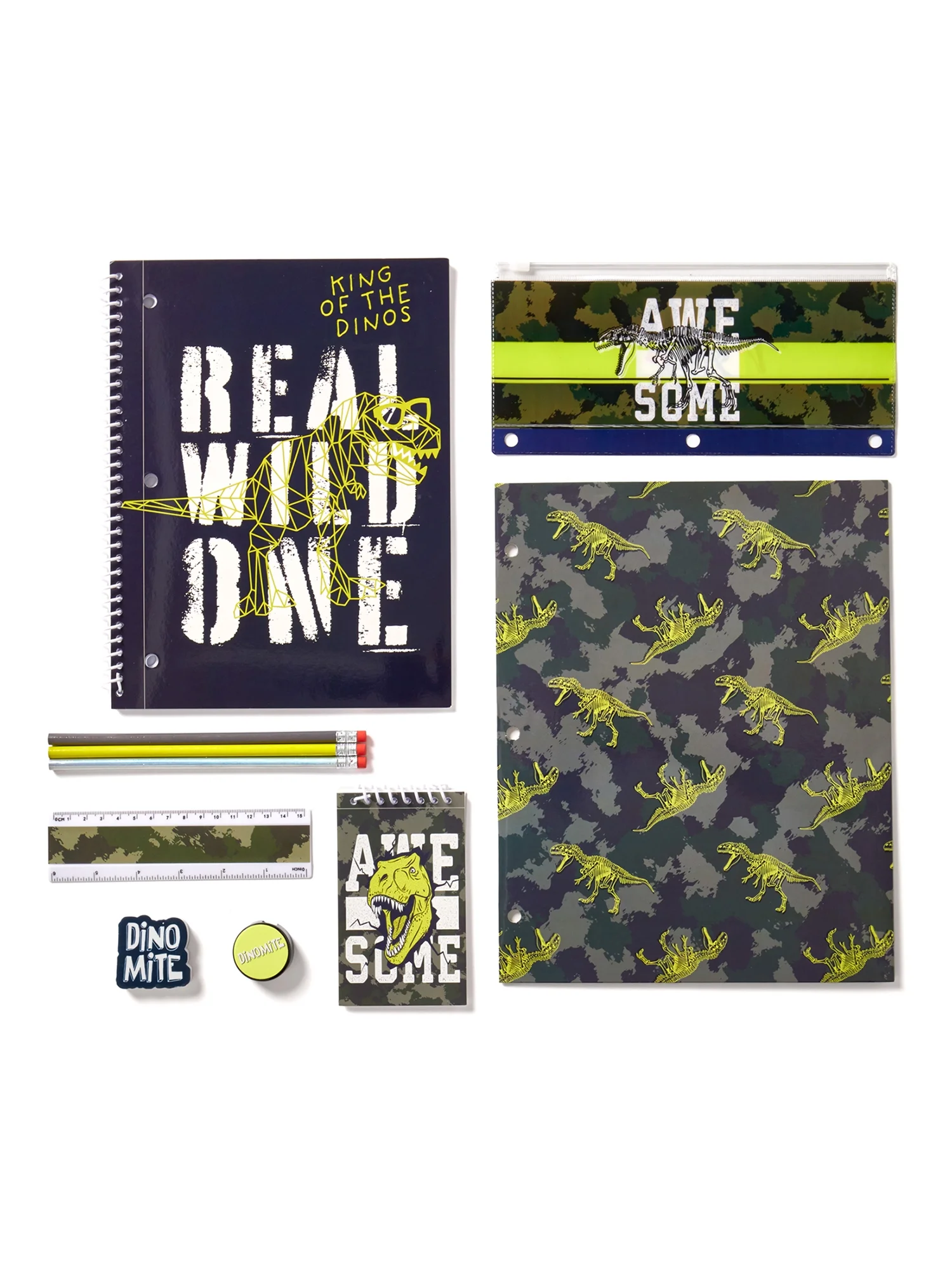 Schoolyard Vibes Boys Children Backpack with Stationary Set Dinosaur Print, Green