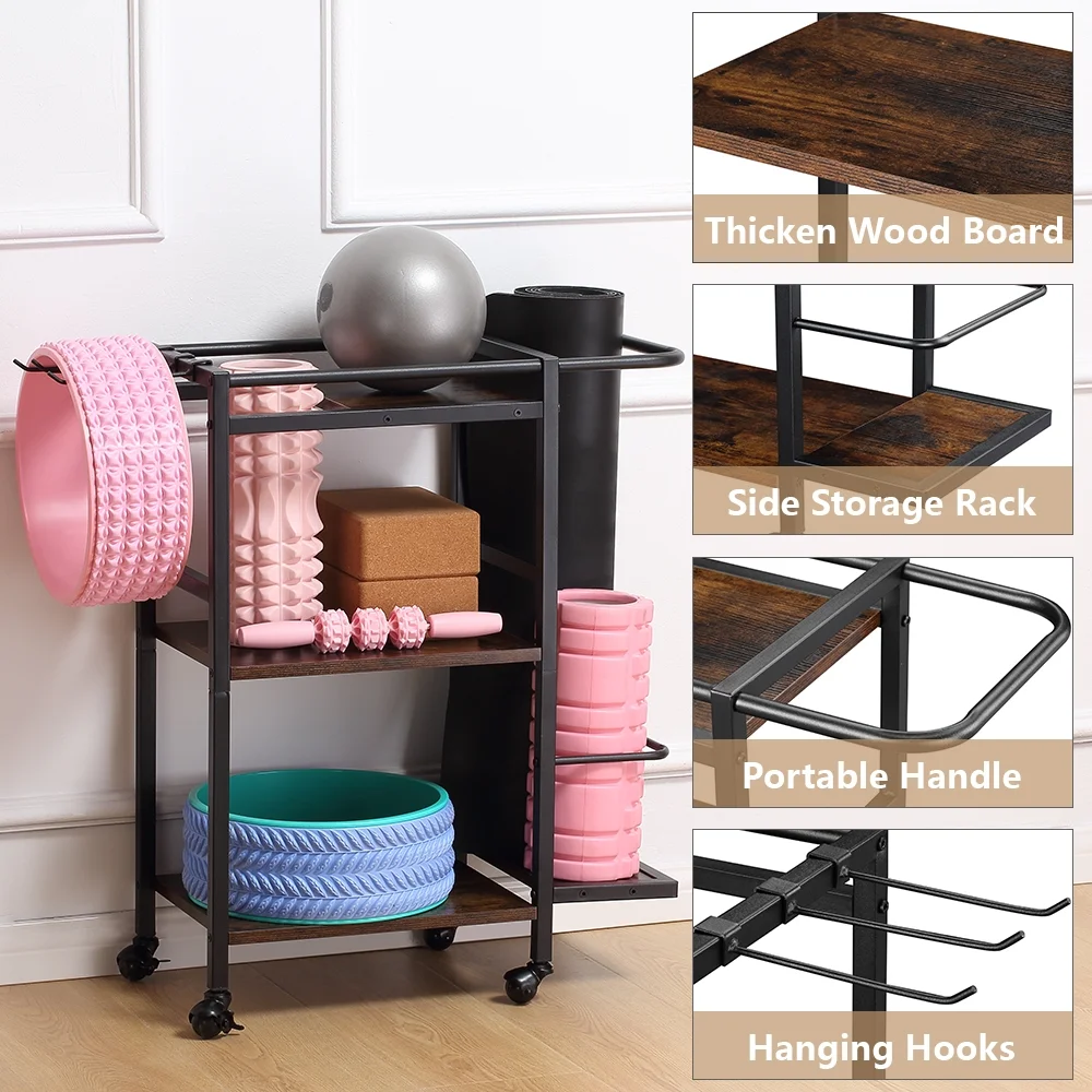 Yoga Mat Storage Rack, Butizone Home Gym Storage Rack, Workout Equipment Organizer for Yoga Mat, Foam Roller, Dumbbell, Kettlebells, Gym Accessories, Yoga Mat Holder for Women Exercise and Fitness wit