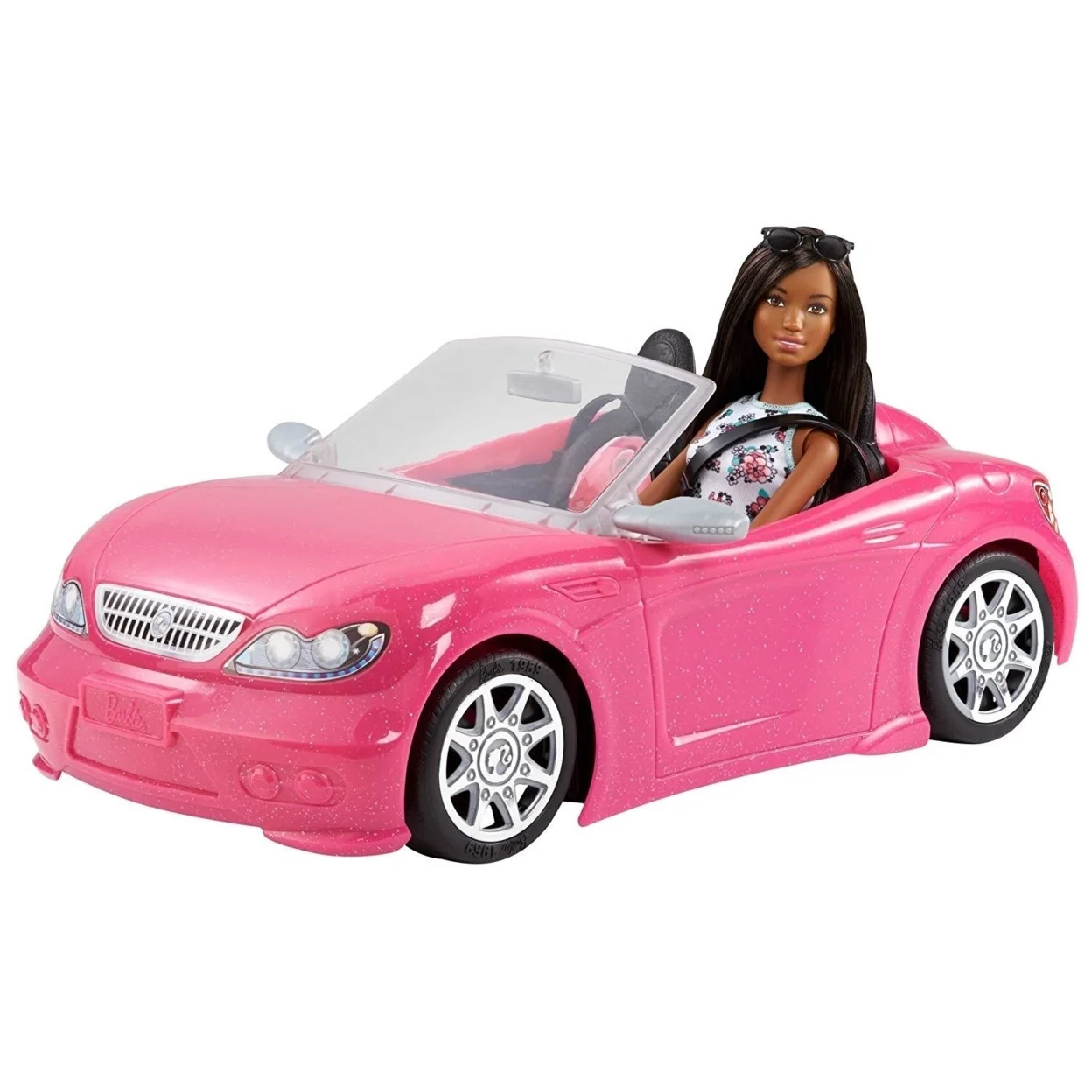 Barbie Doll & Convertible Car Brunette Figure Pink Vehicle Mattel