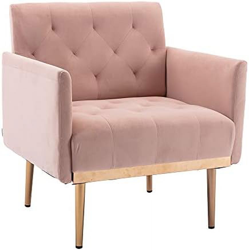 YZboomLife Velvet Single Sofa  Modern Upholstered Accent Club Chair  Contemporary Velvet Upholstered Arm Chair with Rose Golden Metal Legs for Living Room Bedroom (Pink)