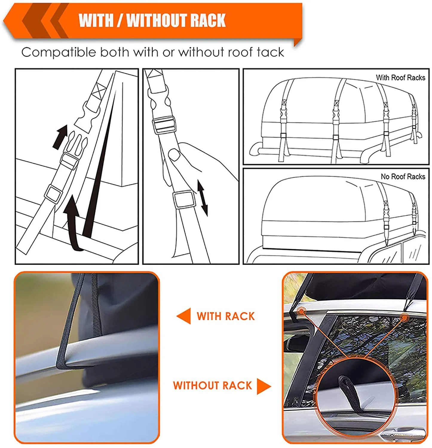 Car Roof Bag Rooftop top Cargo Carrier Bag 15 Cubic feet Waterproof for All Cars with/Without Rack