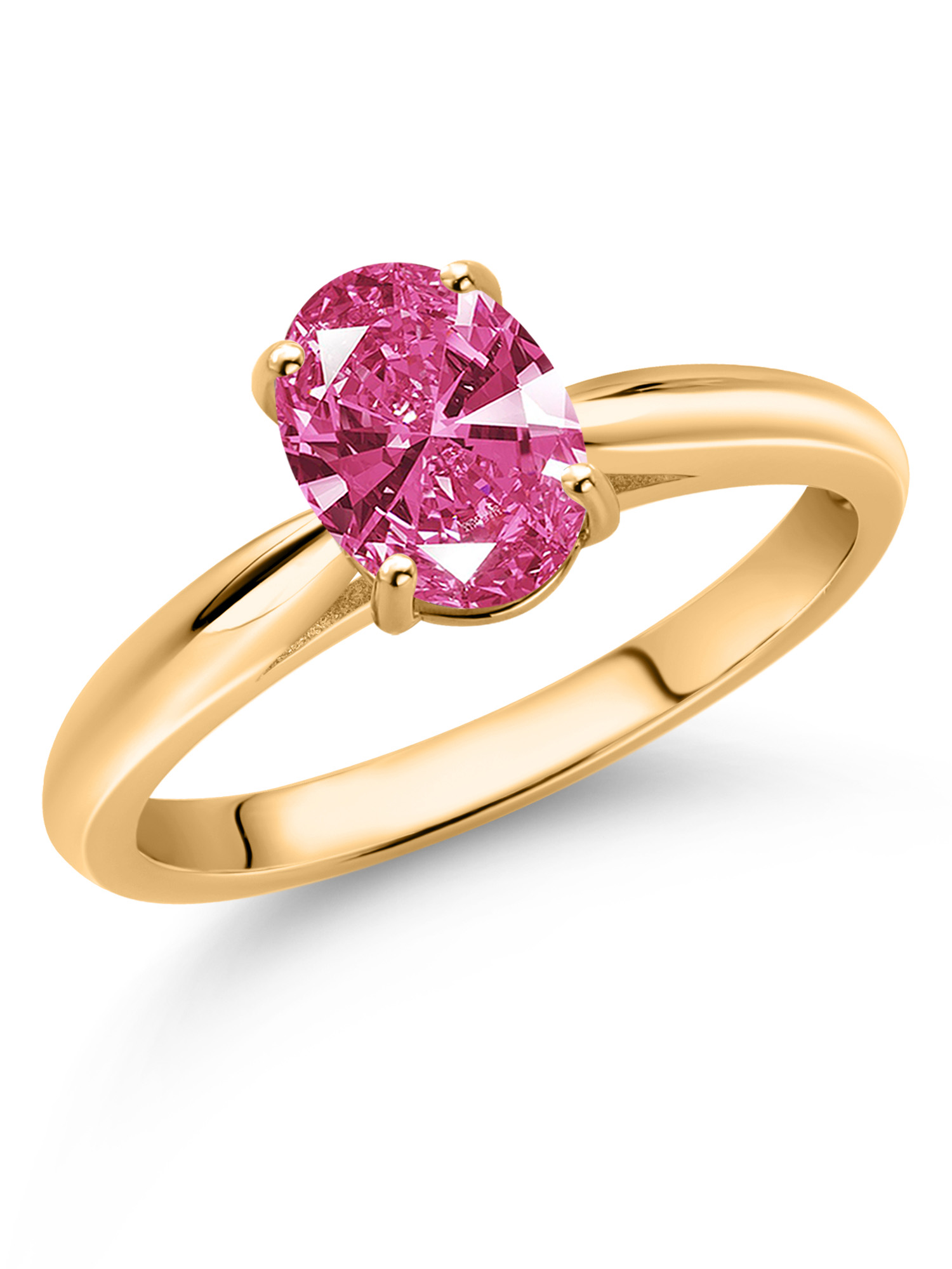 Gem Stone King 10K Yellow Gold Pink Zirconia Solitaire Engagement Ring For Women (1.21 Cttw, Oval 8X6MM, Gemstone Birthstone, Available In Size 5, 6, 7, 8, 9)