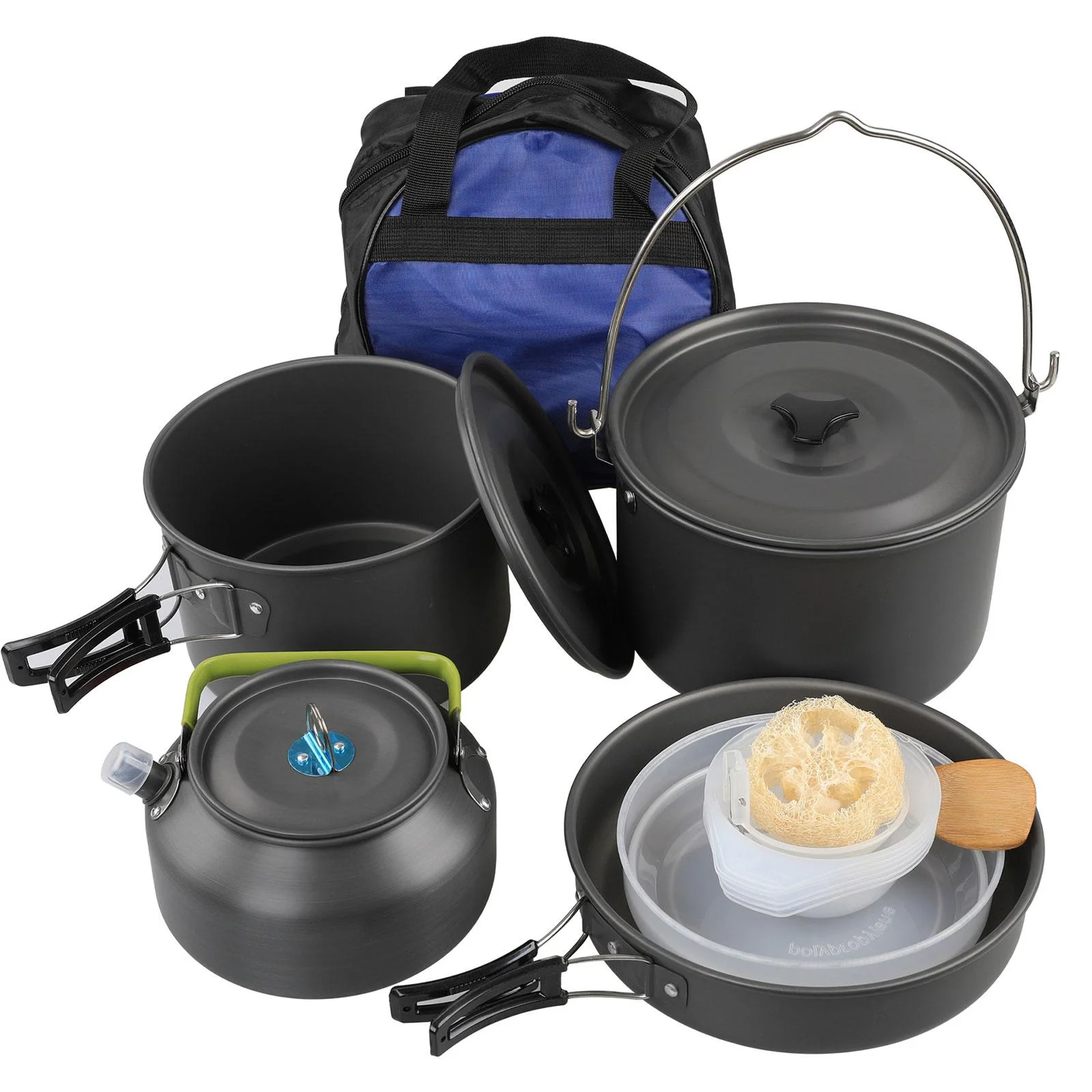 Camping Cookware Mess Portable Folding Cooking Set Teapot and Pan Aluminum for Hiking, Camping, Picnics, and Overnight Trips