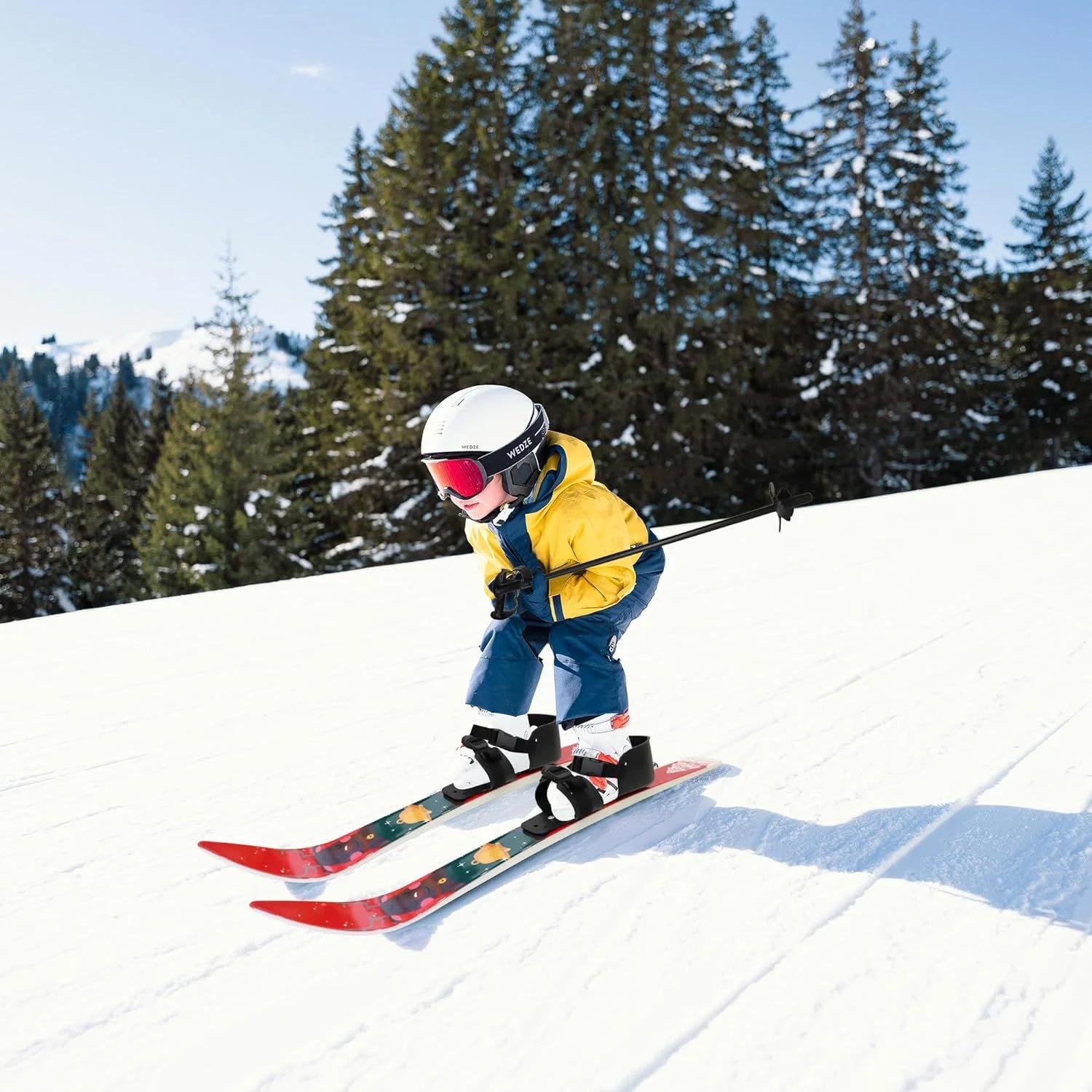 Kids' Ski Set for Ages 2-4 - 2 x Ski boards, 2 x Poles - 3.24 - Get your little one soaring on the slopes with this beginner ski set in blue!