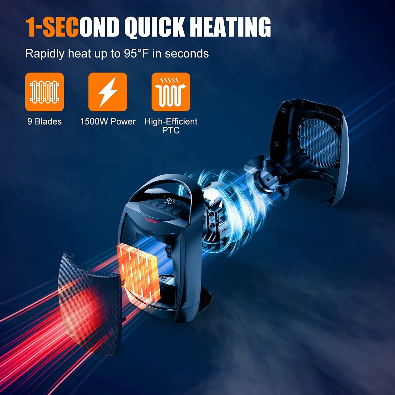 Space Heater, 2022 Upgraded 1500W Quite Portable Heater with Timer, 4 Modes, Overheating & Tip-Over Protection, 1s Fast Heating ETL Listed Small Electric Heater for Indoor Use, Bedroom, Desk