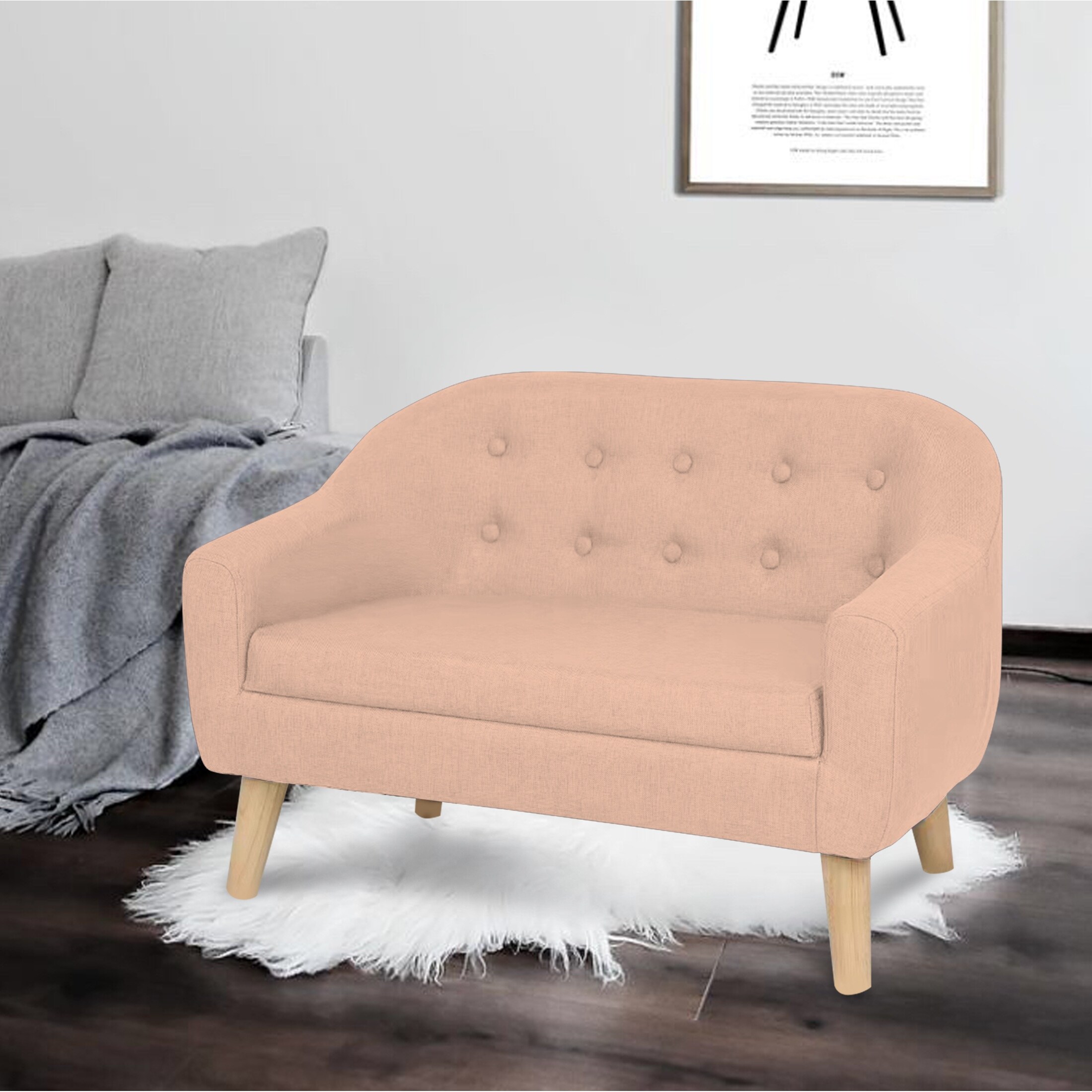 Top Sun USA Wood Leg Mini Sofa Pink
