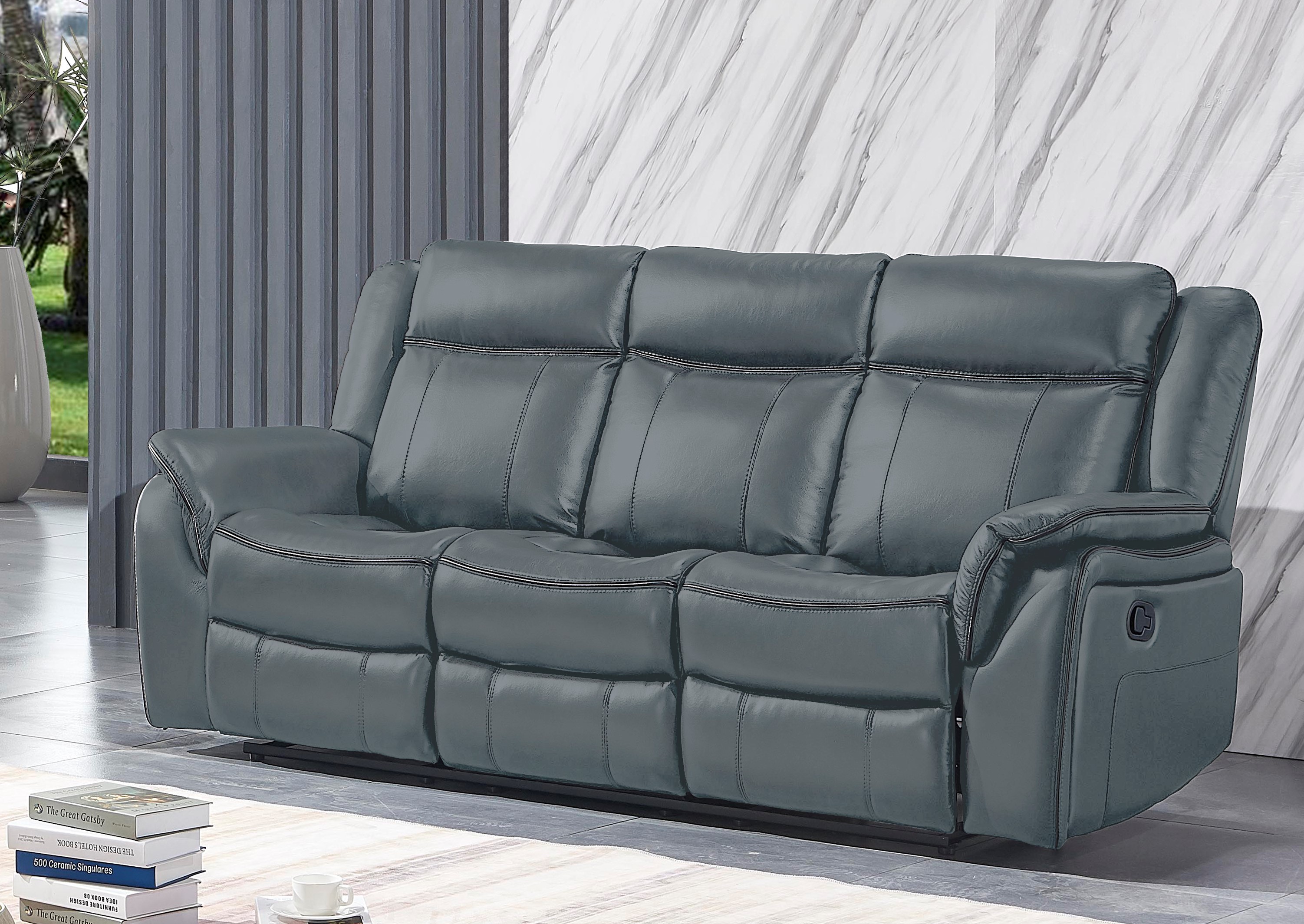 Modern Style 2pc Motion Reclining Sofa and Loveseat Set Black Leather Gel Upholstery Living Room Home Beautiful Furniture